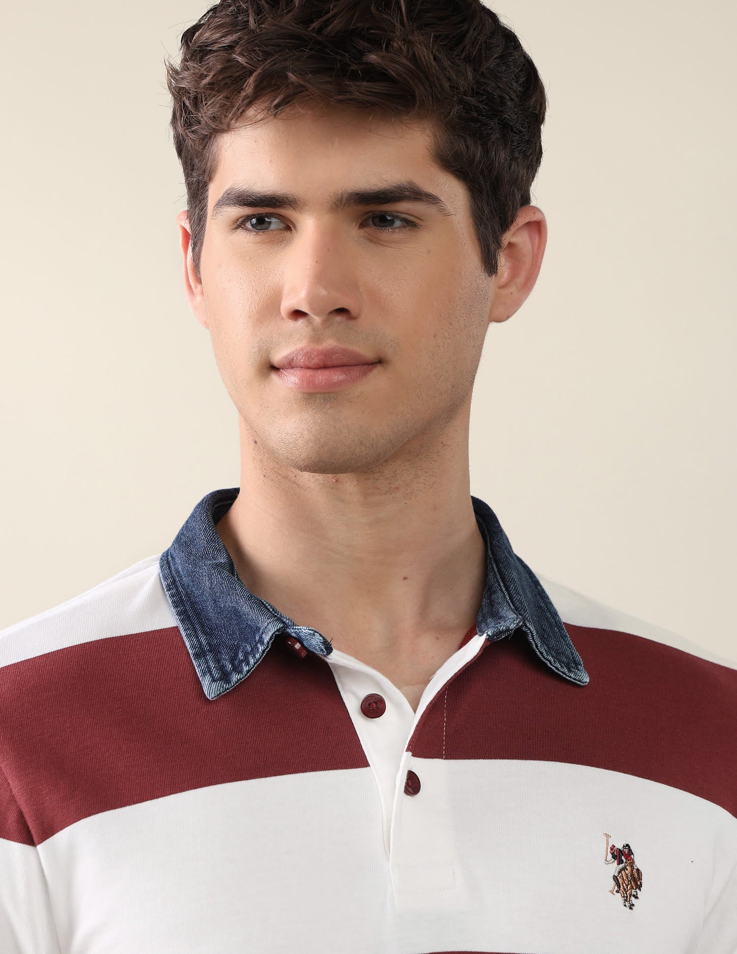 Horizontal Striped Slim Fit Polo Shirt Brown - U.S. Polo Assn. India | Large