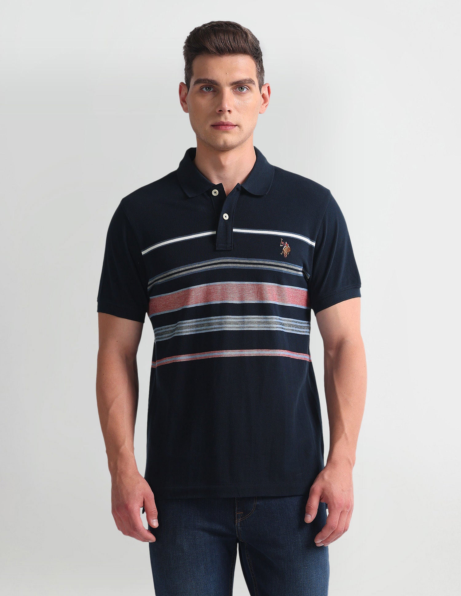 Horizontal Stripe Yarn Dyed Polo Shirt Navy - U.S. Polo Assn. India | Large