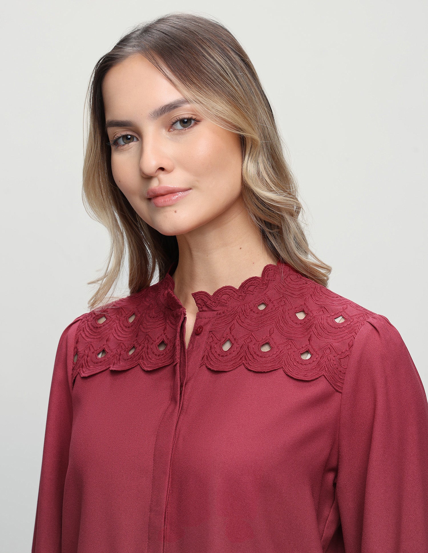 Embroidered Cutwork Top Maroon - U.S. Polo Assn. India | Large