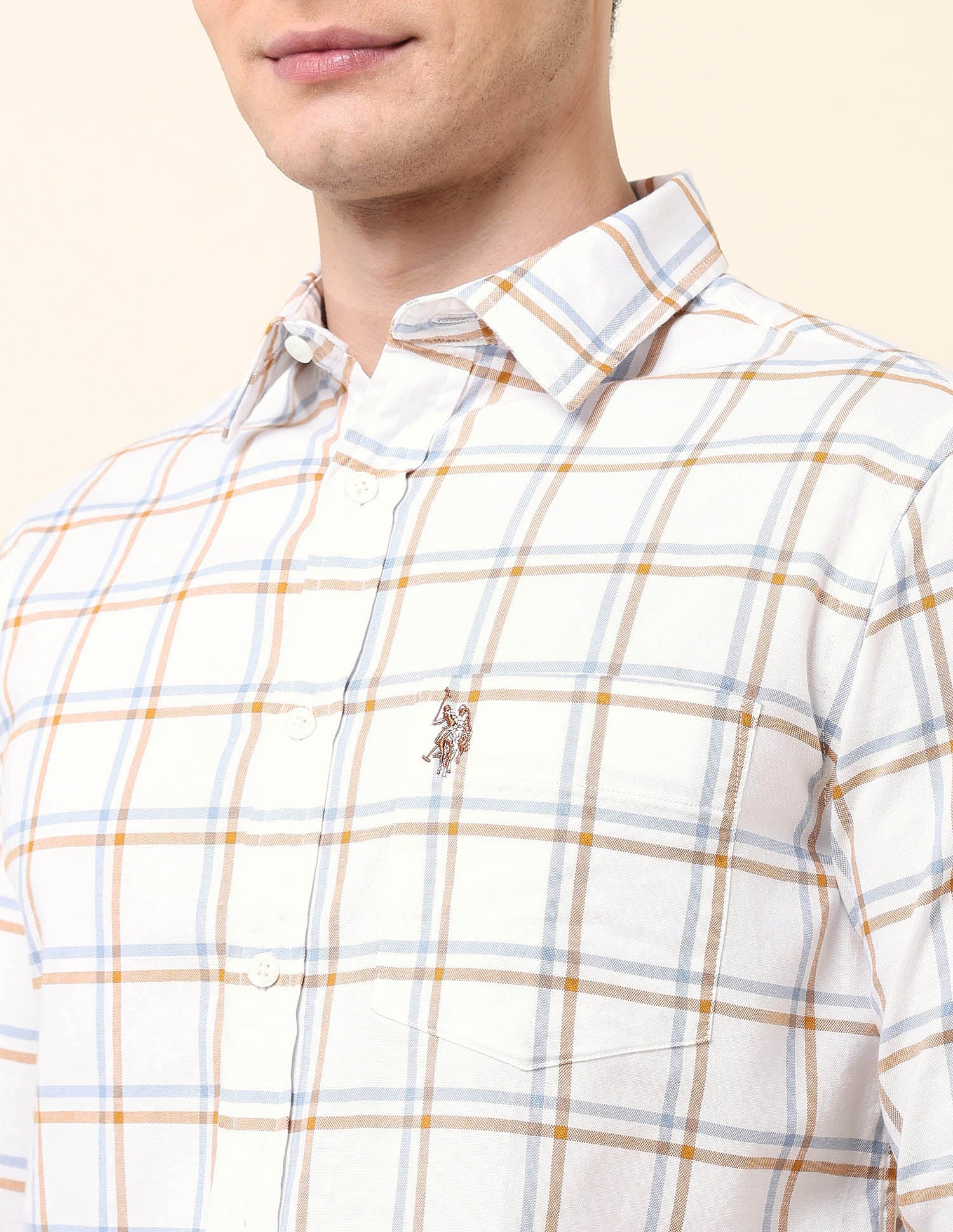 Grid Tattersall Checked Tailored Fit Shirt Orange - U.S. Polo Assn. India | Large