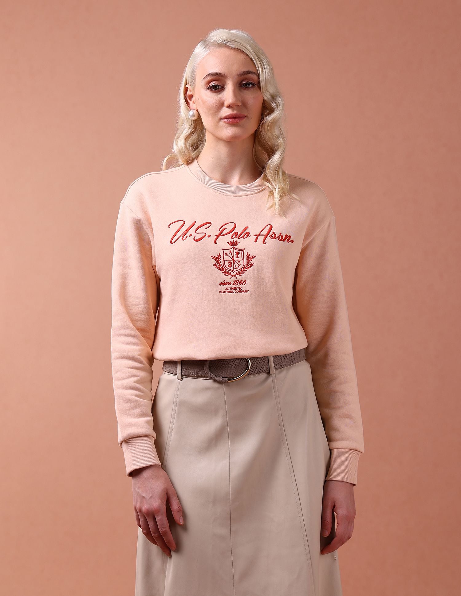 Regular Fit Embroidered Sweatshirt Pink - U.S. POLO ASSN. | Large