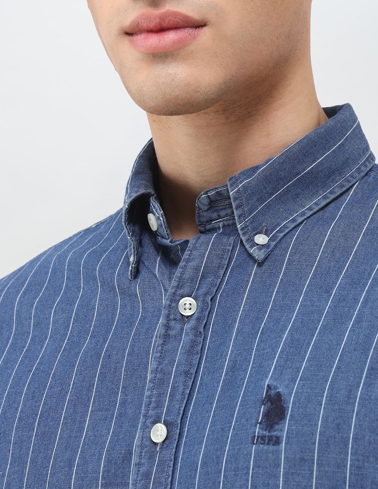 Vertical Striped Dobby Shirt Indigo - U.S. Polo Assn. India | Large