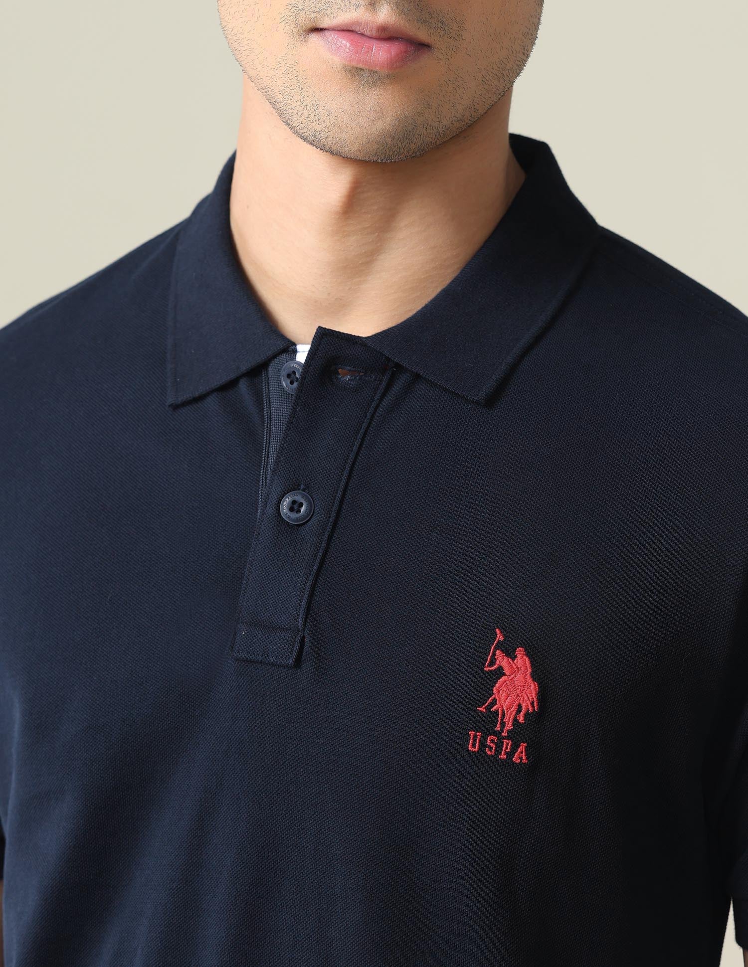 Contrast Placket Solid Polo Shirt Navy - U.S. POLO ASSN. | Large