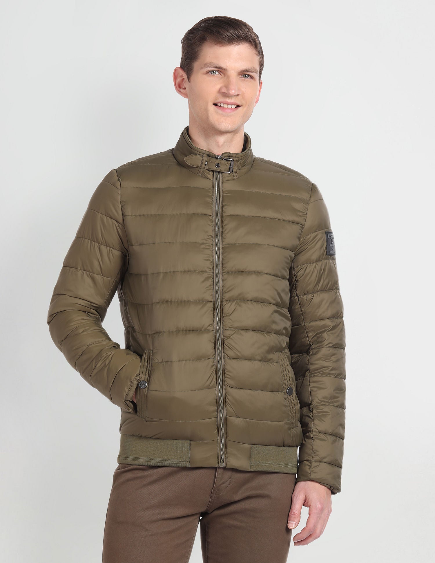 High Neck Solid Puffer Jacket Olive - U.S. POLO ASSN. | Large