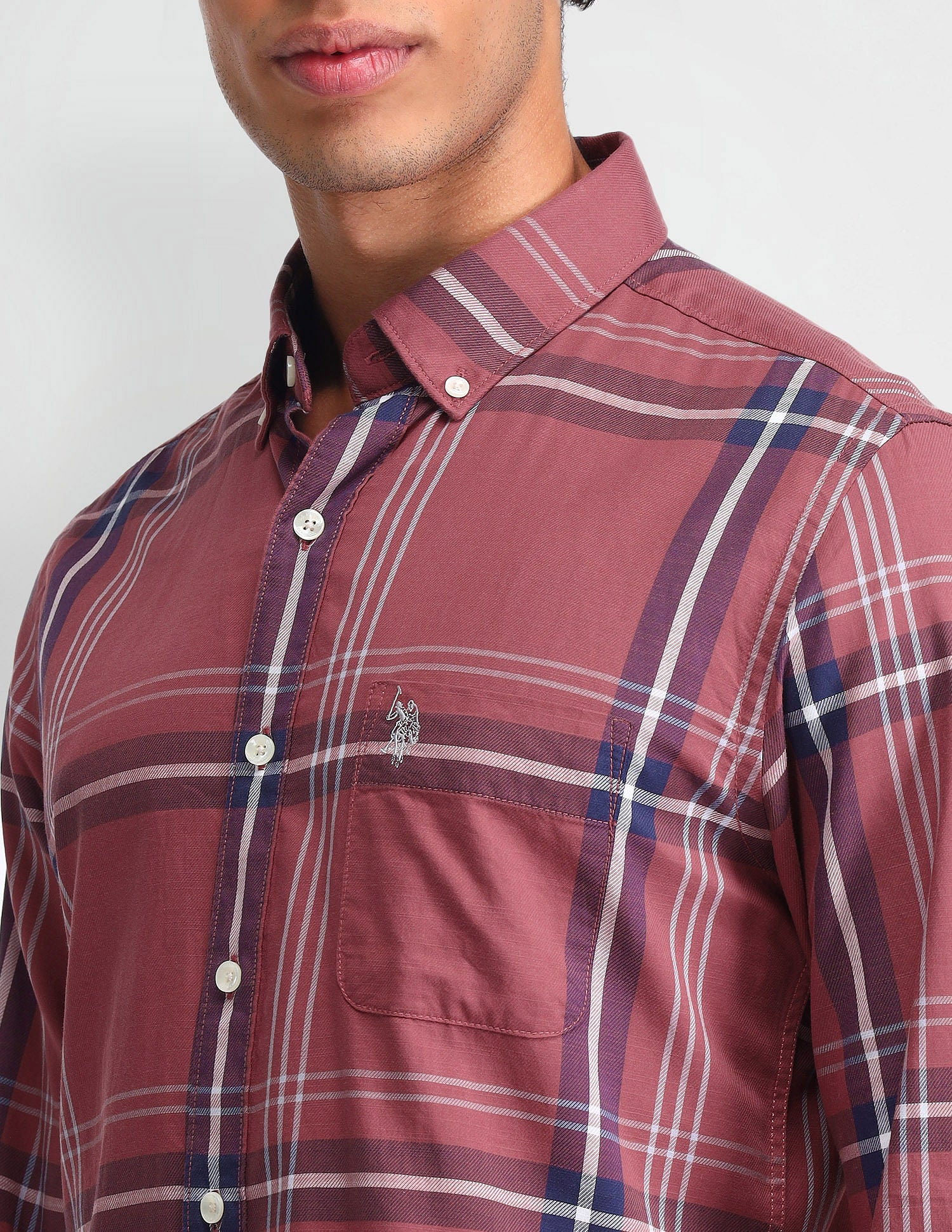 Grid Tattersall Checked Slim Fit Shirt Red - U.S. Polo Assn. India | Large