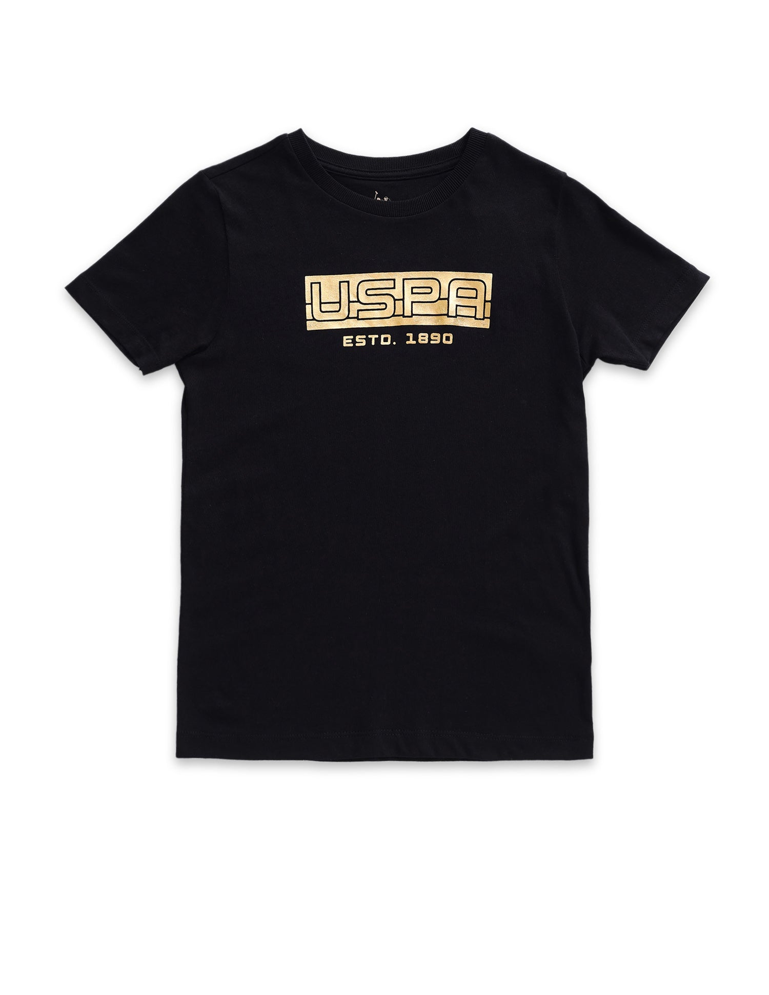 Boys Brand Print Cotton T-Shirt Black - U.S. POLO ASSN. | Large