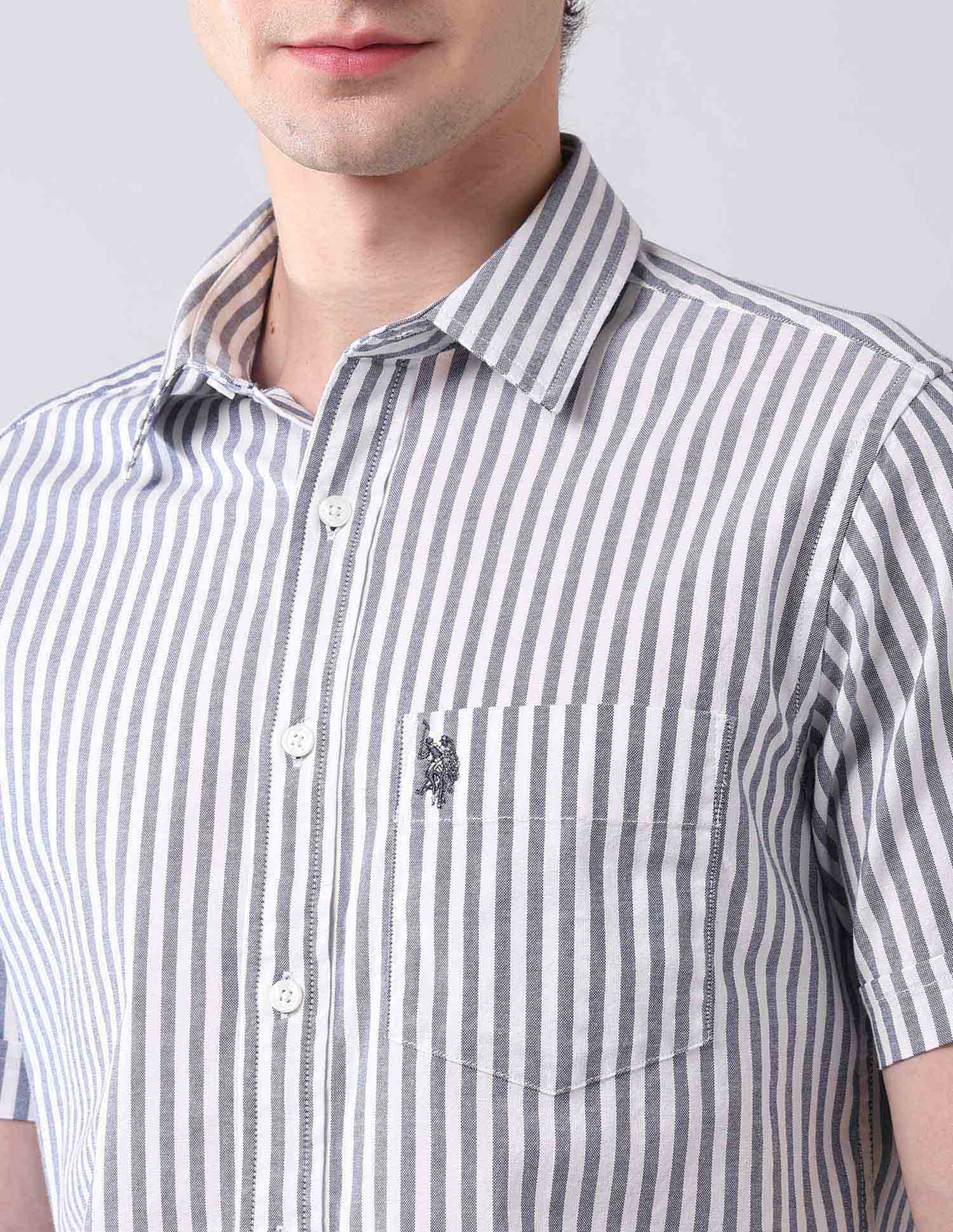 Vertical Striped Tailored Fit Shirt Dark Blue - U.S. Polo Assn. India | Large