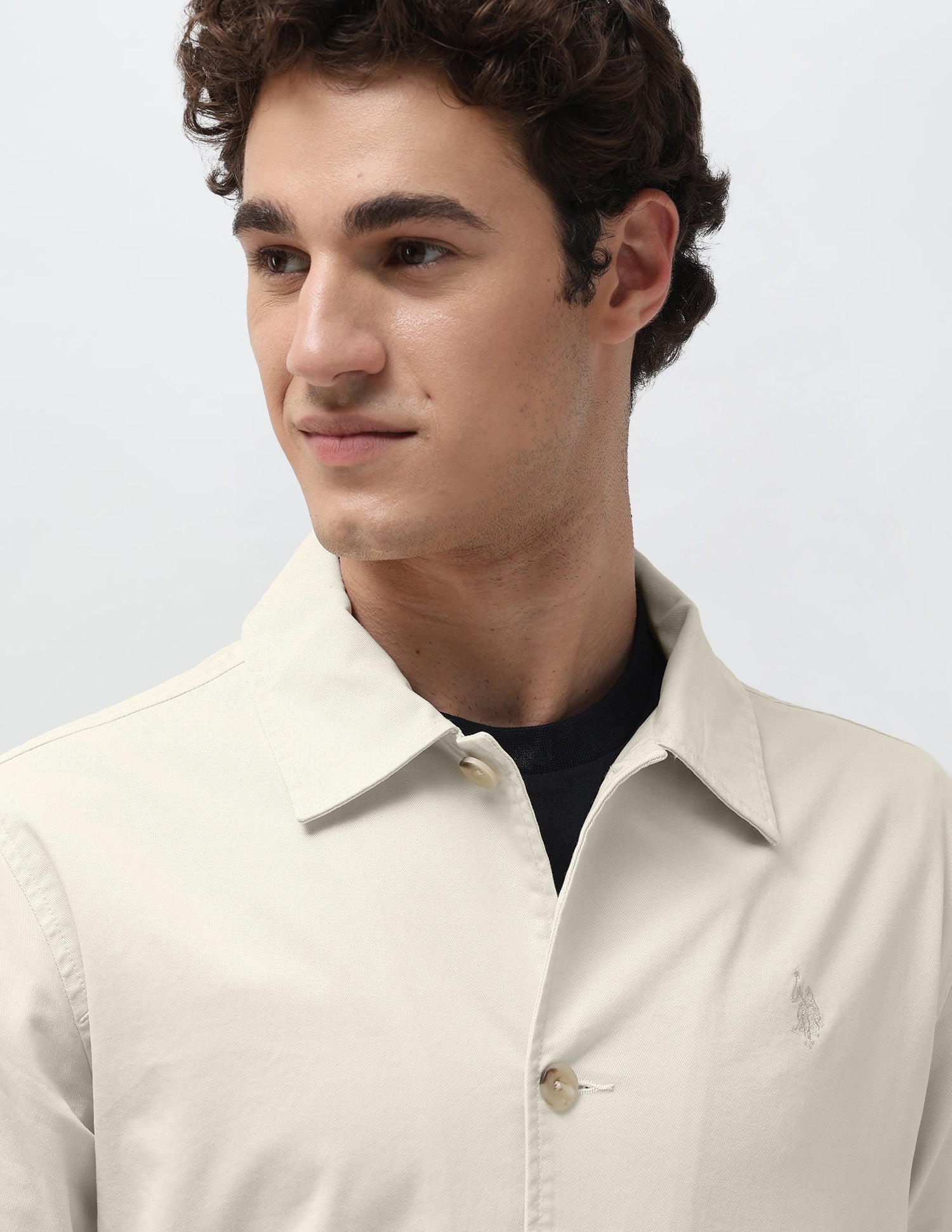 Solid Regular Fit Shacket Stone - U.S. Polo Assn. India | Large
