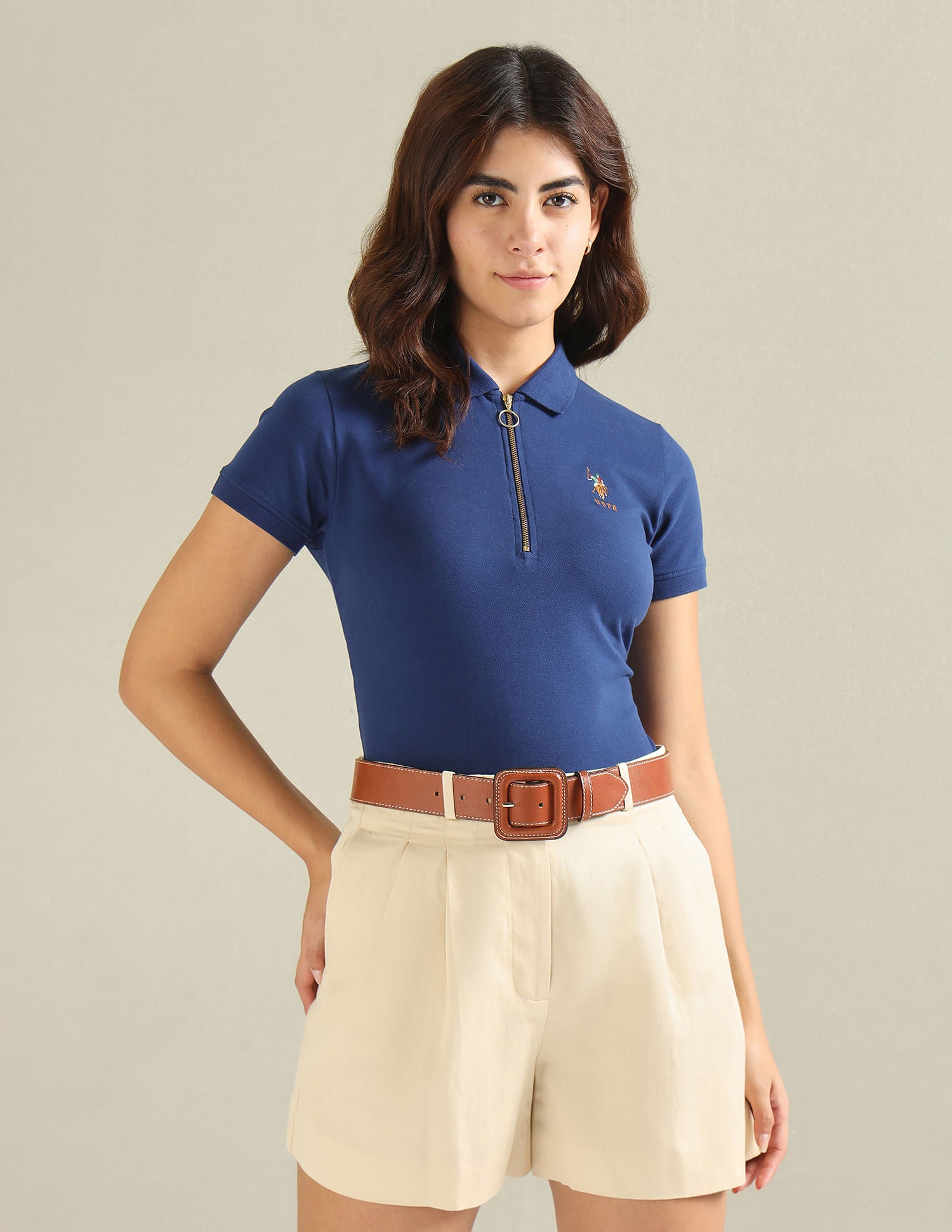 Pique Zipper Polo Shirt Navy - U.S. POLO ASSN. | Large