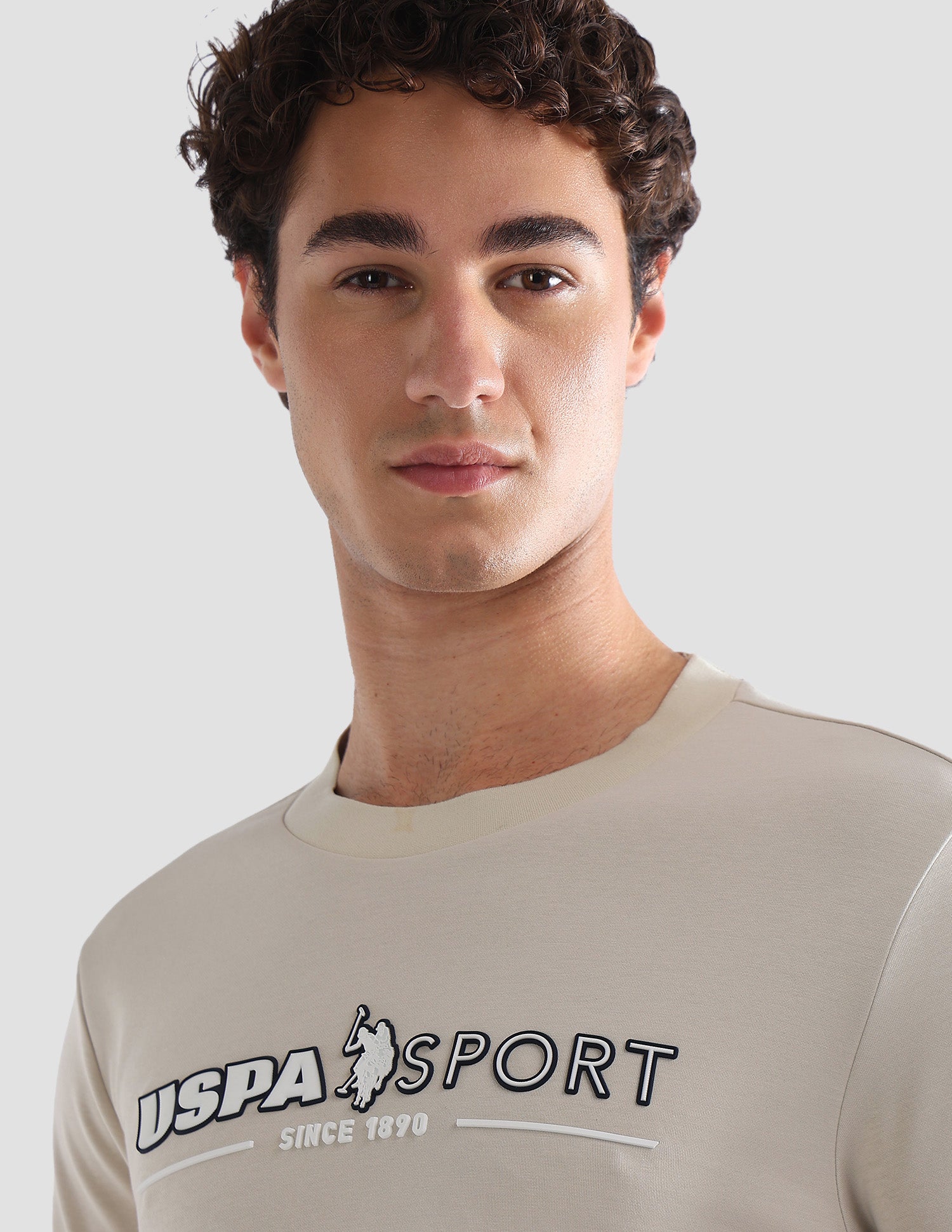 Brand Printed Slim Fit Active T-Shirt Beige - U.S. Polo Assn. India | Large