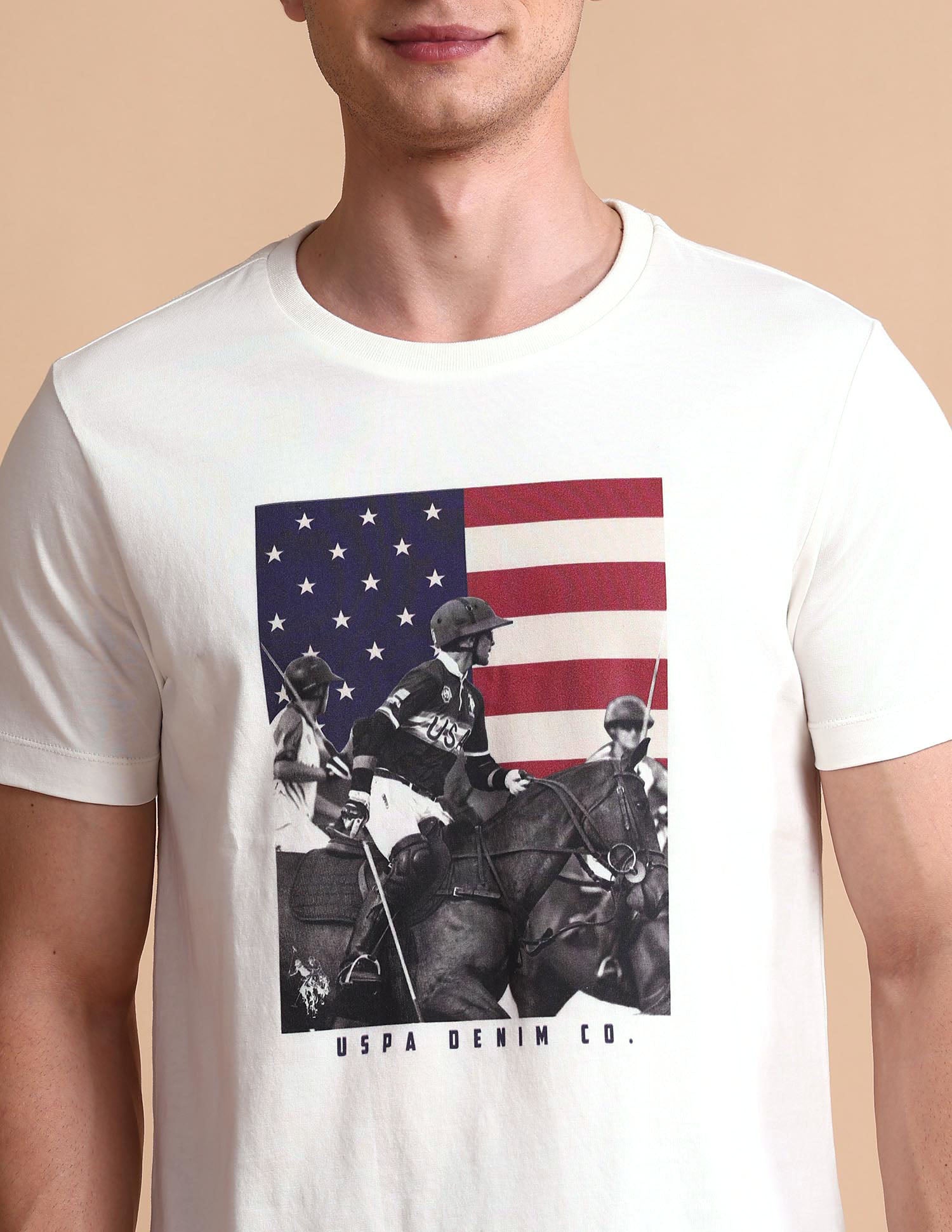 Graphic Printed Muscle Fit T-Shirt Ivory - U.S. POLO ASSN. | Large