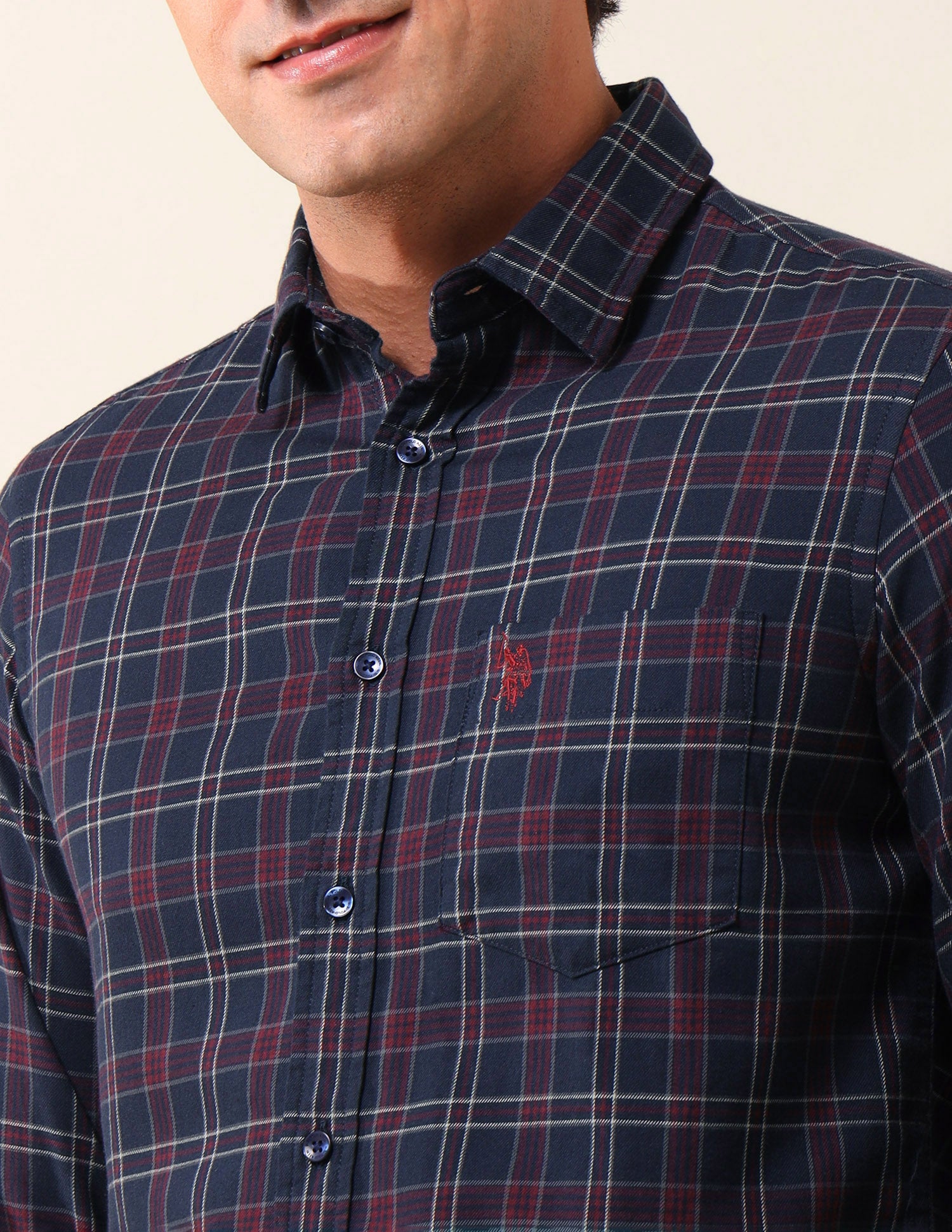 Grid Tattersall Checked Regular Shirt Navy - U.S. POLO ASSN. | Large