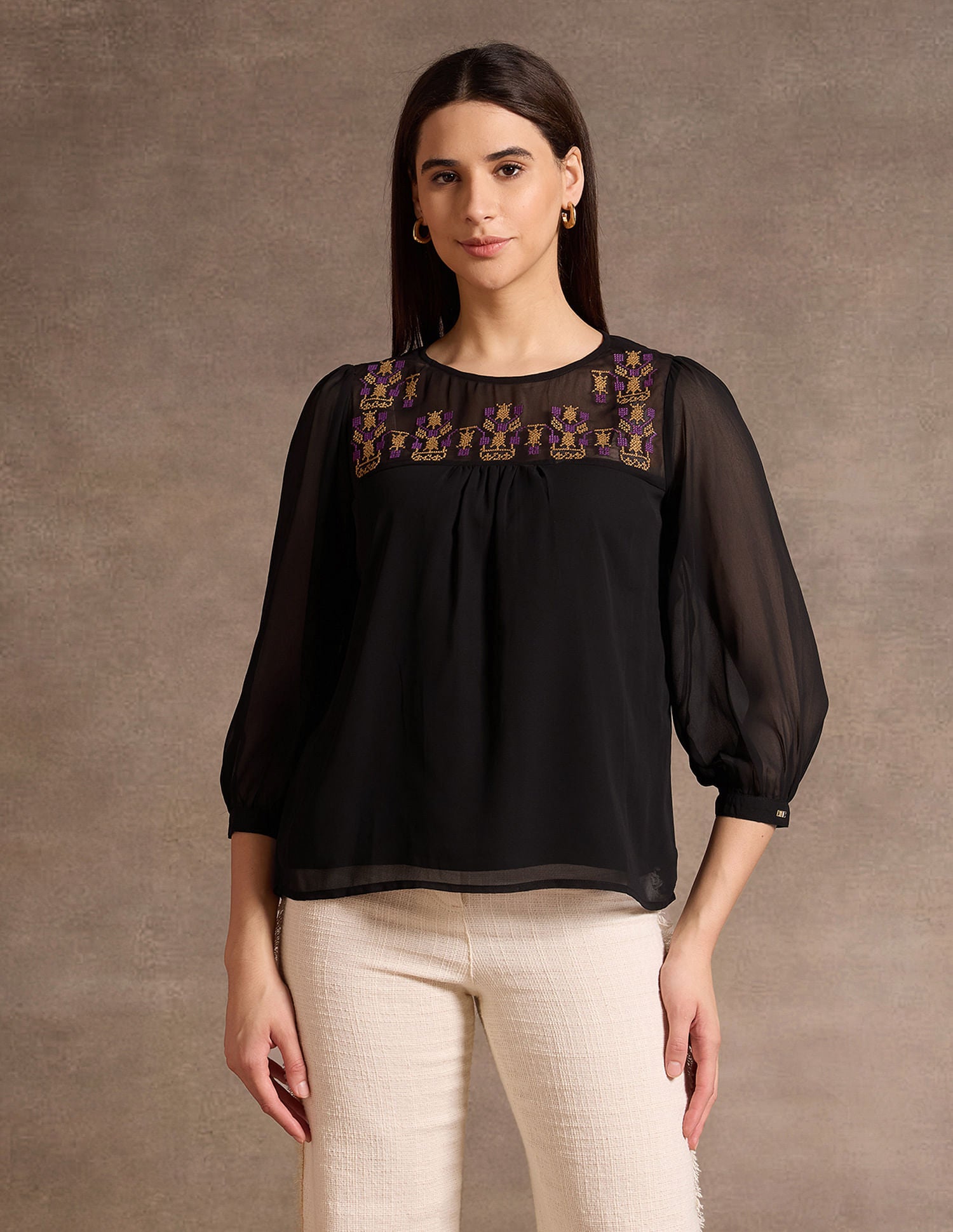 Round Neck Embroidered Top Black - U.S. Polo Assn. India | Large