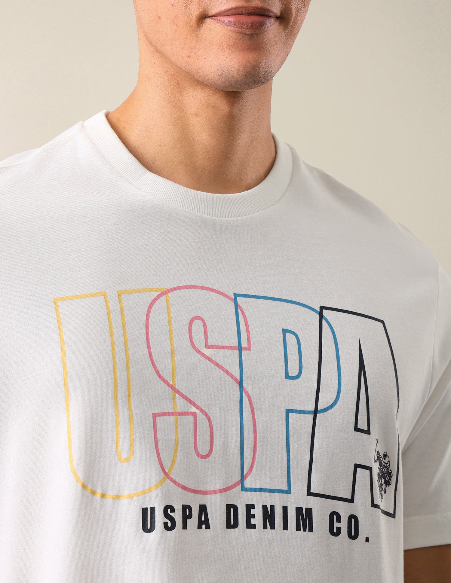 Brand Typographic Printed Relaxed Fit T-Shirt Ivory - U.S. Polo Assn. India | Large