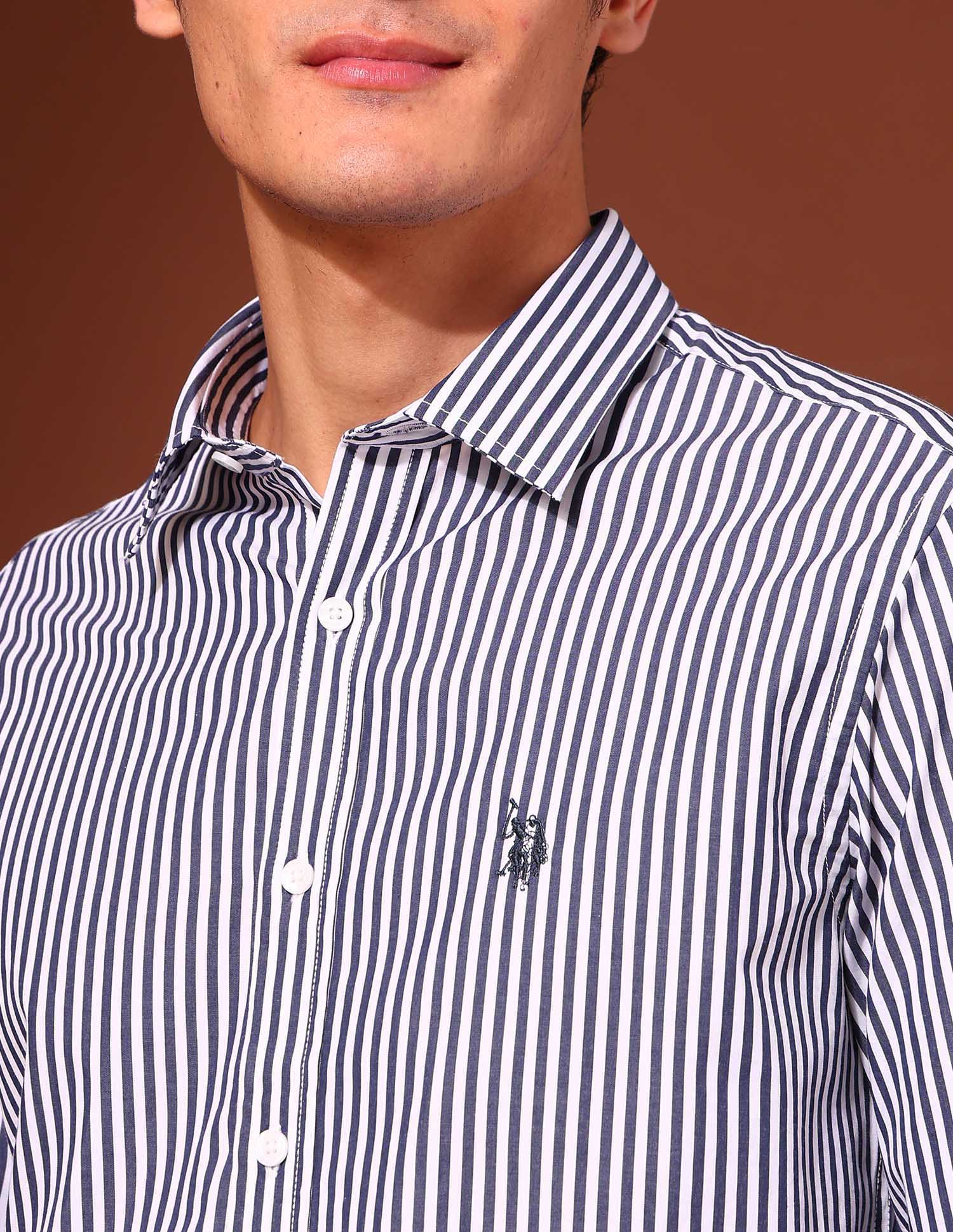 Vertical Striped Tailored Fit Formal Shirt Navy - U.S. Polo Assn. India | Large