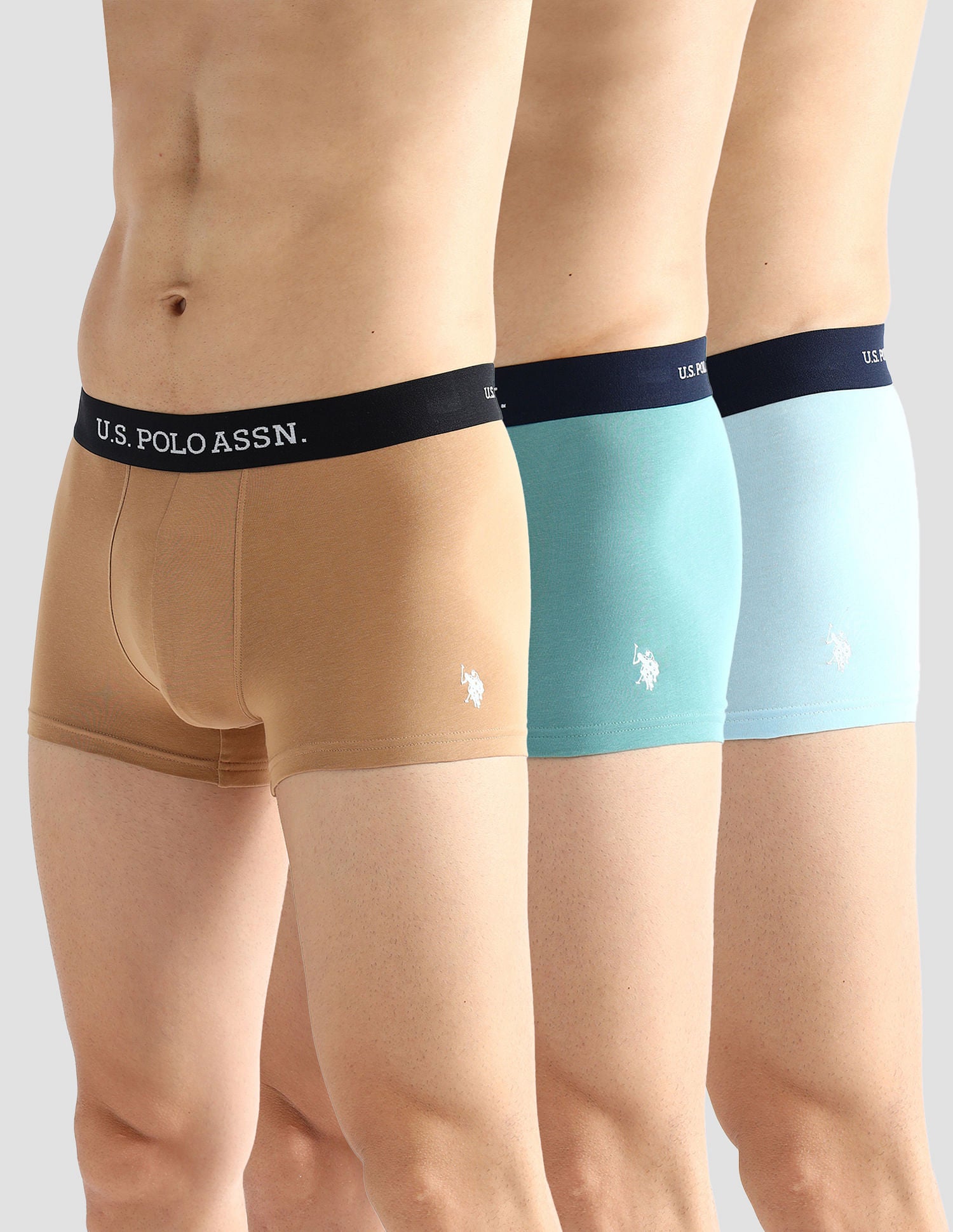 Elasticized Waist Solid OET13 Trunks - Pack Of 3 Green, Brown and Blue - U.S. POLO ASSN. | Large