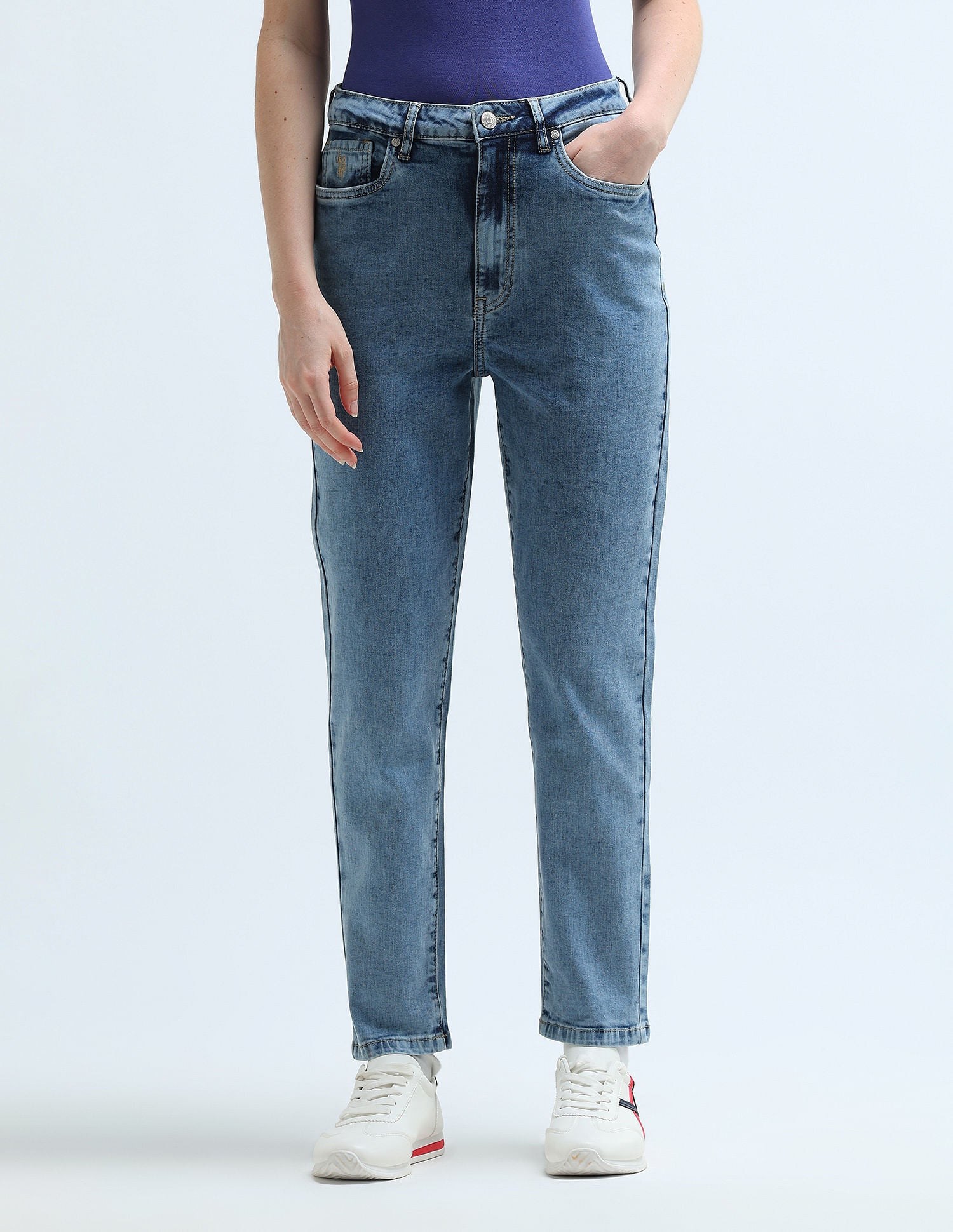 High Rise Mom Fit Jeans Light Blue - U.S. Polo Assn. India | Large