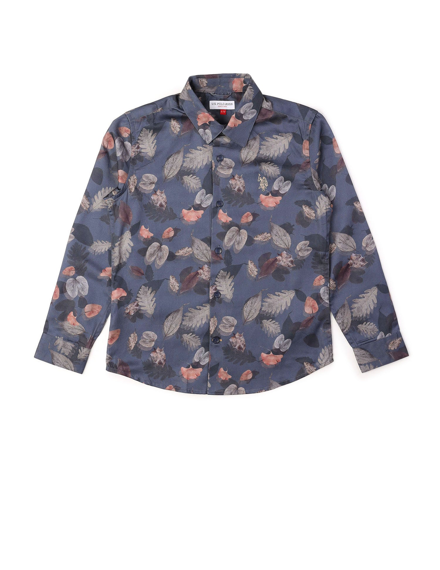 Boys Floral Printed Pure Cotton Shirt Navy - U.S. POLO ASSN. | Large