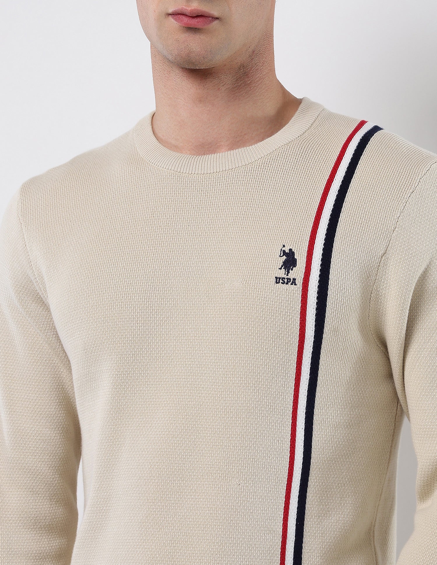 Vertical Striped Patterned Knit Sweater Beige - U.S. POLO ASSN. | Large