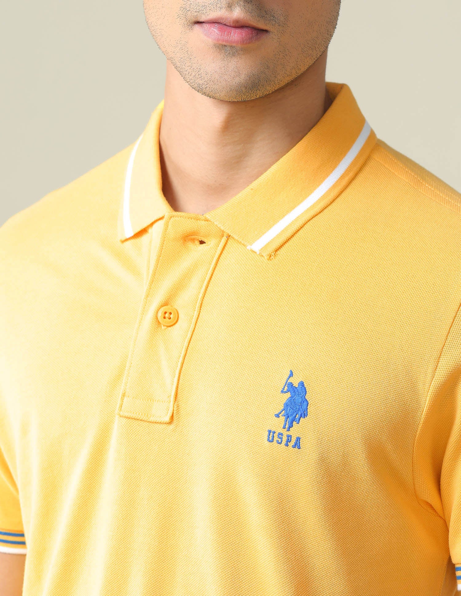 Striped Collar Pique Polo Shirt Mustard - U.S. POLO ASSN. | Large