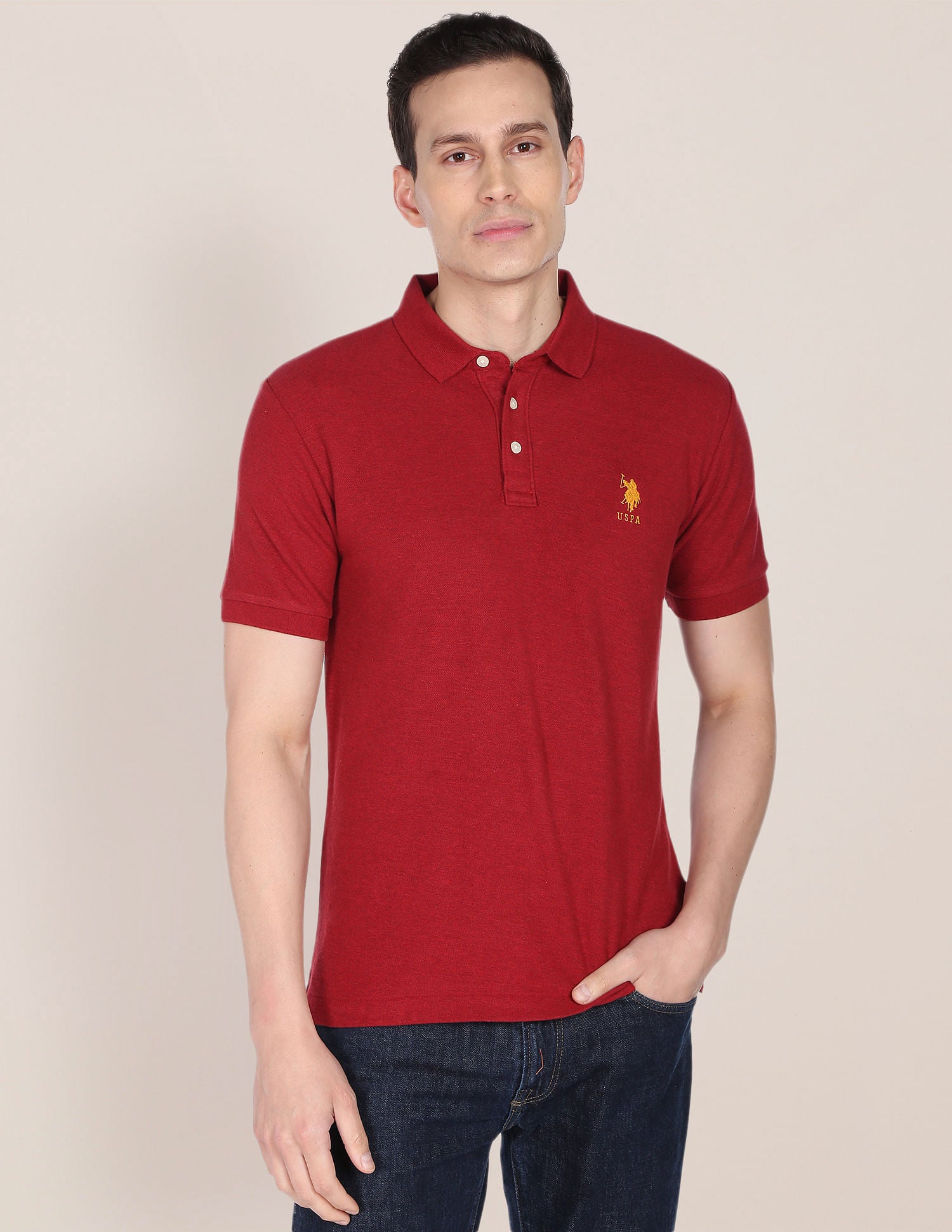 Heathered Cotton Polo Shirt Maroon - U.S. Polo Assn. India | Large