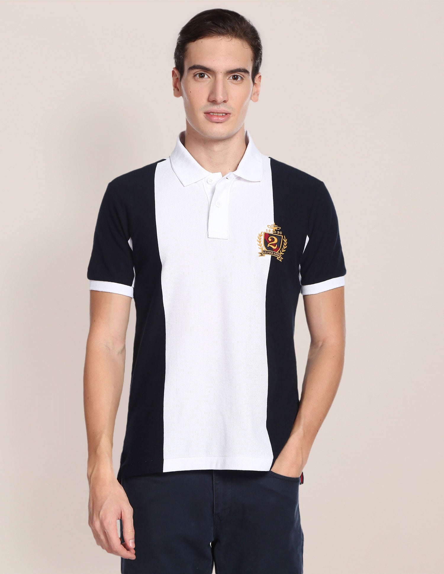 Vertical Stripe Crest Embroidered Polo Shirt