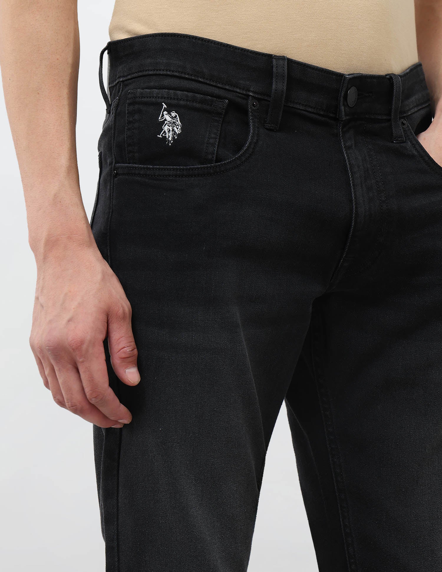 Brandon Slim Tapered Fit Whiskered Jeans Black - U.S. POLO ASSN. | Large