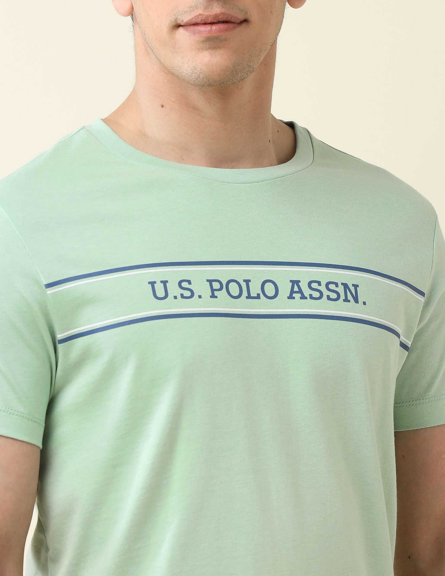 Slim Fit Brand Printed T-Shirt Light Green - U.S. Polo Assn. India | Large