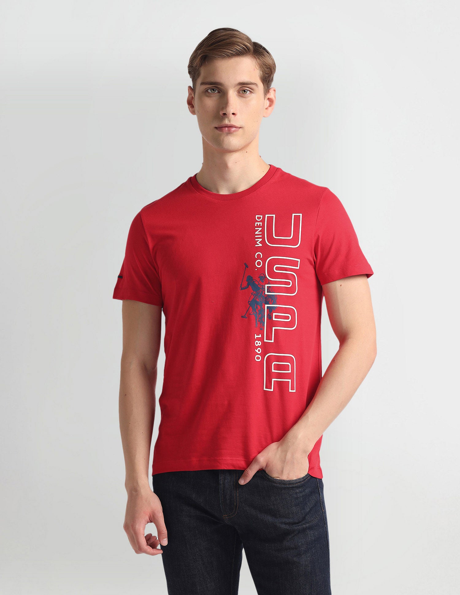 Crew Neck Brand Print T-Shirt Red - U.S. Polo Assn. India | Large