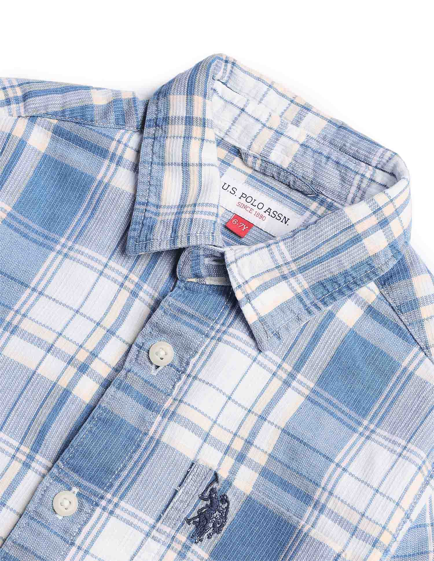 Boys Dobby All Over Printed Shirt Indigo - U.S. POLO ASSN. | Large