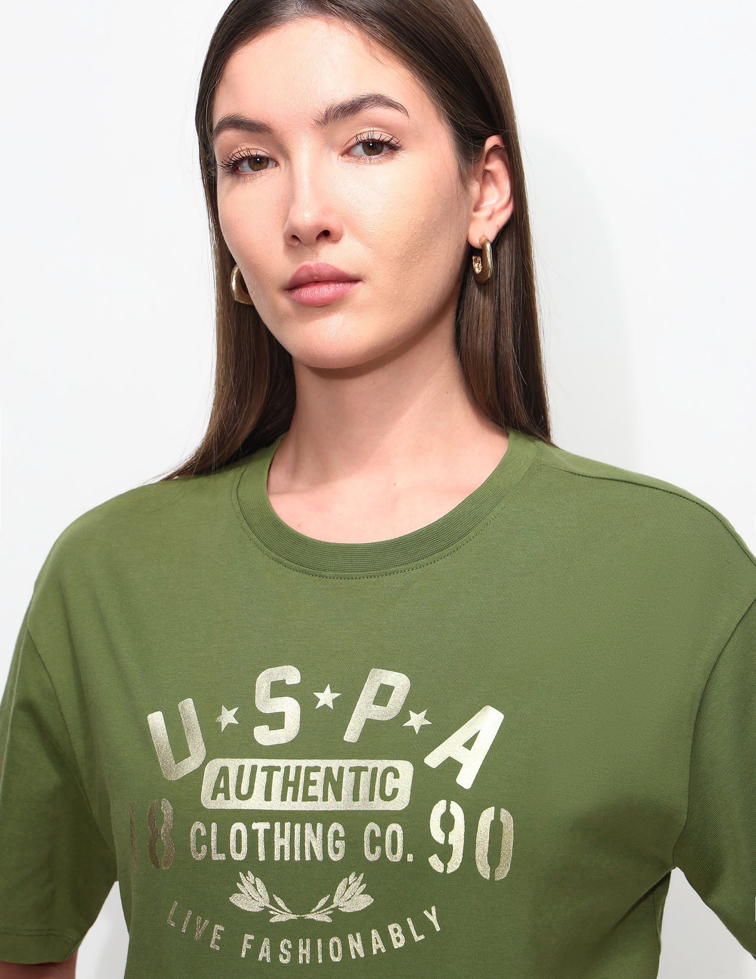 Oversized Fit Brand Printed T-Shirt Olive - U.S. Polo Assn. India | Large