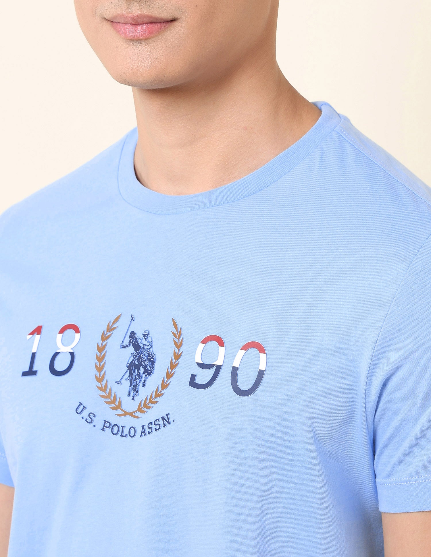 Brand Printed Pure Cotton T-Shirt Light Blue - U.S. POLO ASSN. | Large
