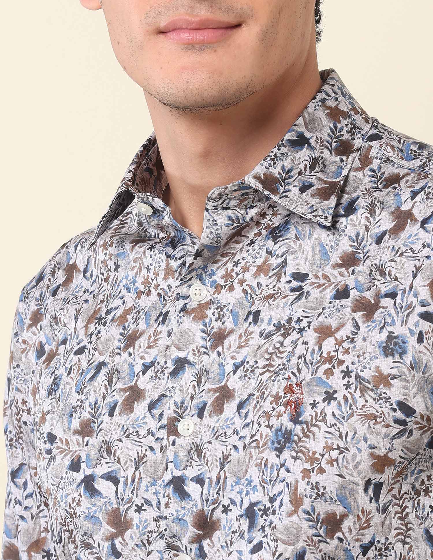 Floral Printed Tailored Fit Shirt Grey - U.S. Polo Assn. India | Large