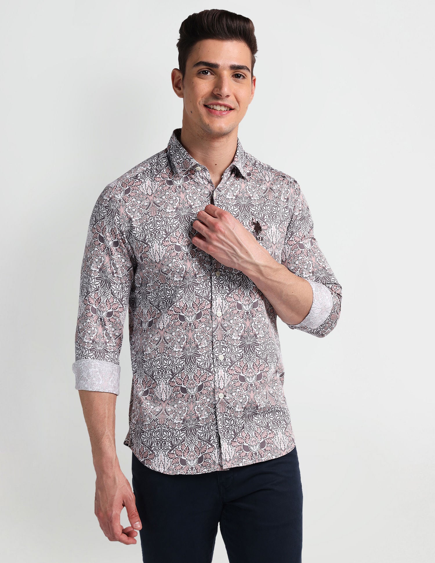 Slim Fit Floral Shirt Grey - U.S. Polo Assn. India | Large