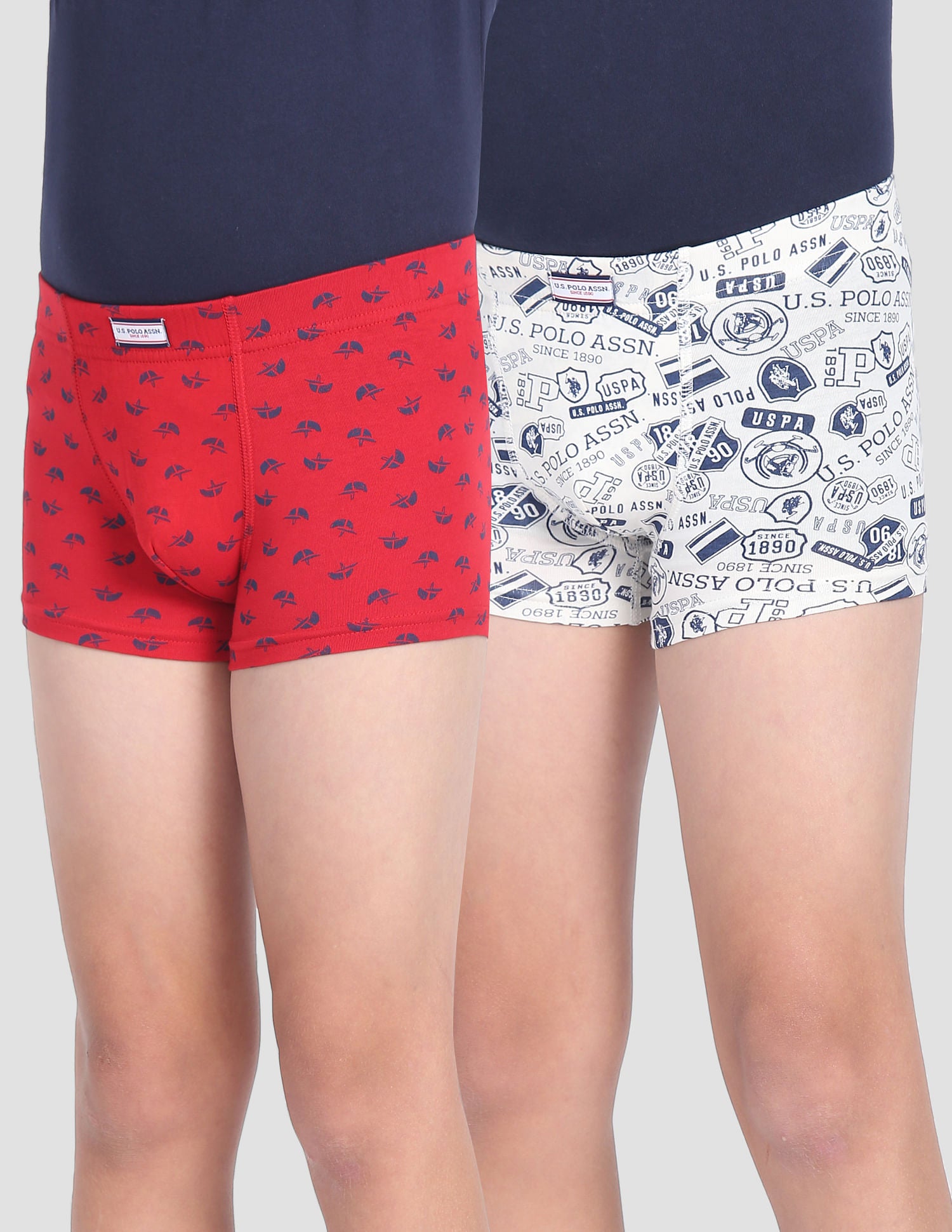 Mid Rise Cotton Spandex OKT01 Trunks - Pack Of 2 Red and Beige - U.S. POLO ASSN. | Large