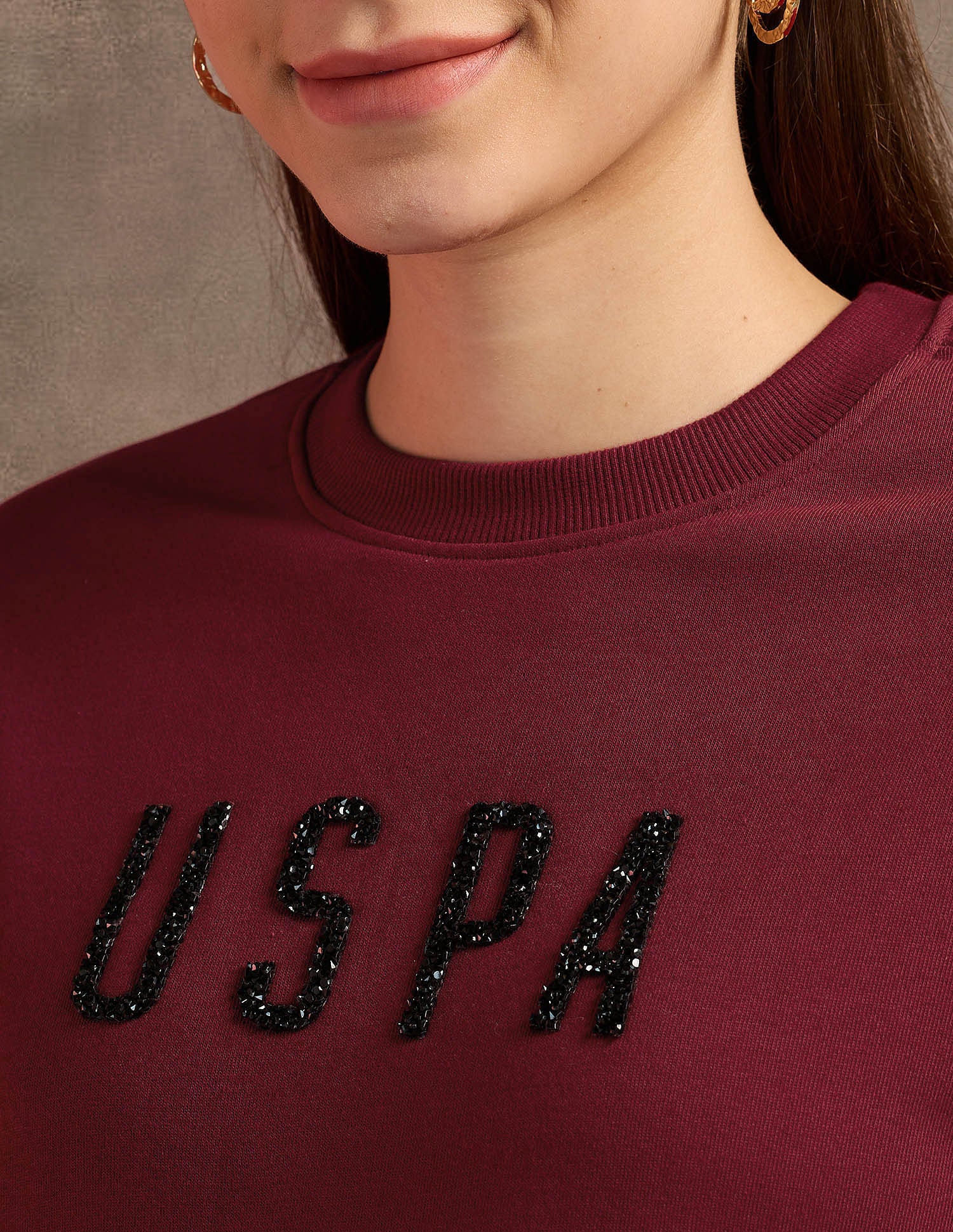 Drop Shoulder Studed Sweatshirt Maroon - U.S. POLO ASSN. | Large