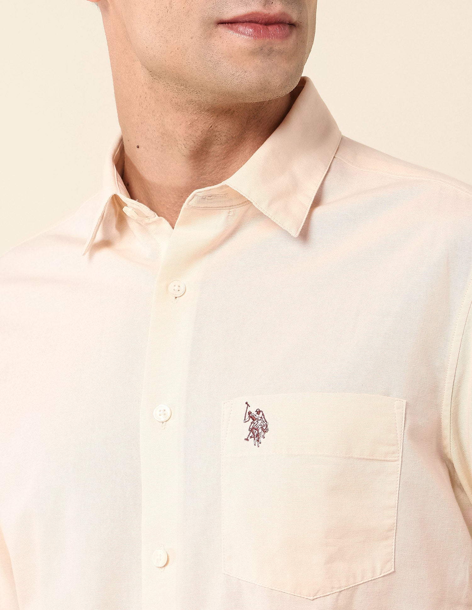 Pure Cotton Twill Shirt Cream - U.S. Polo Assn. India | Large