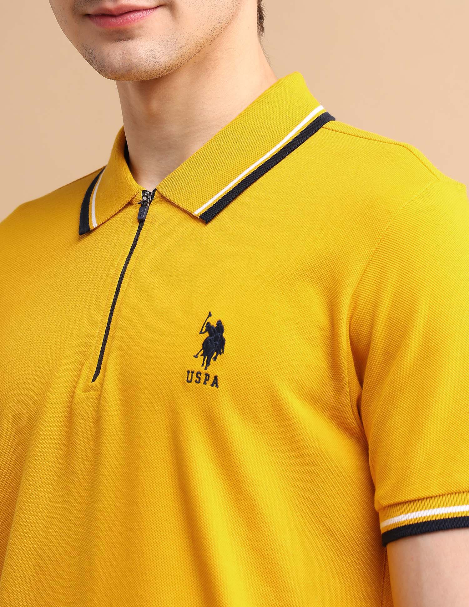 Tipped Zipper Polo Shirt Yellow - U.S. POLO ASSN. | Large