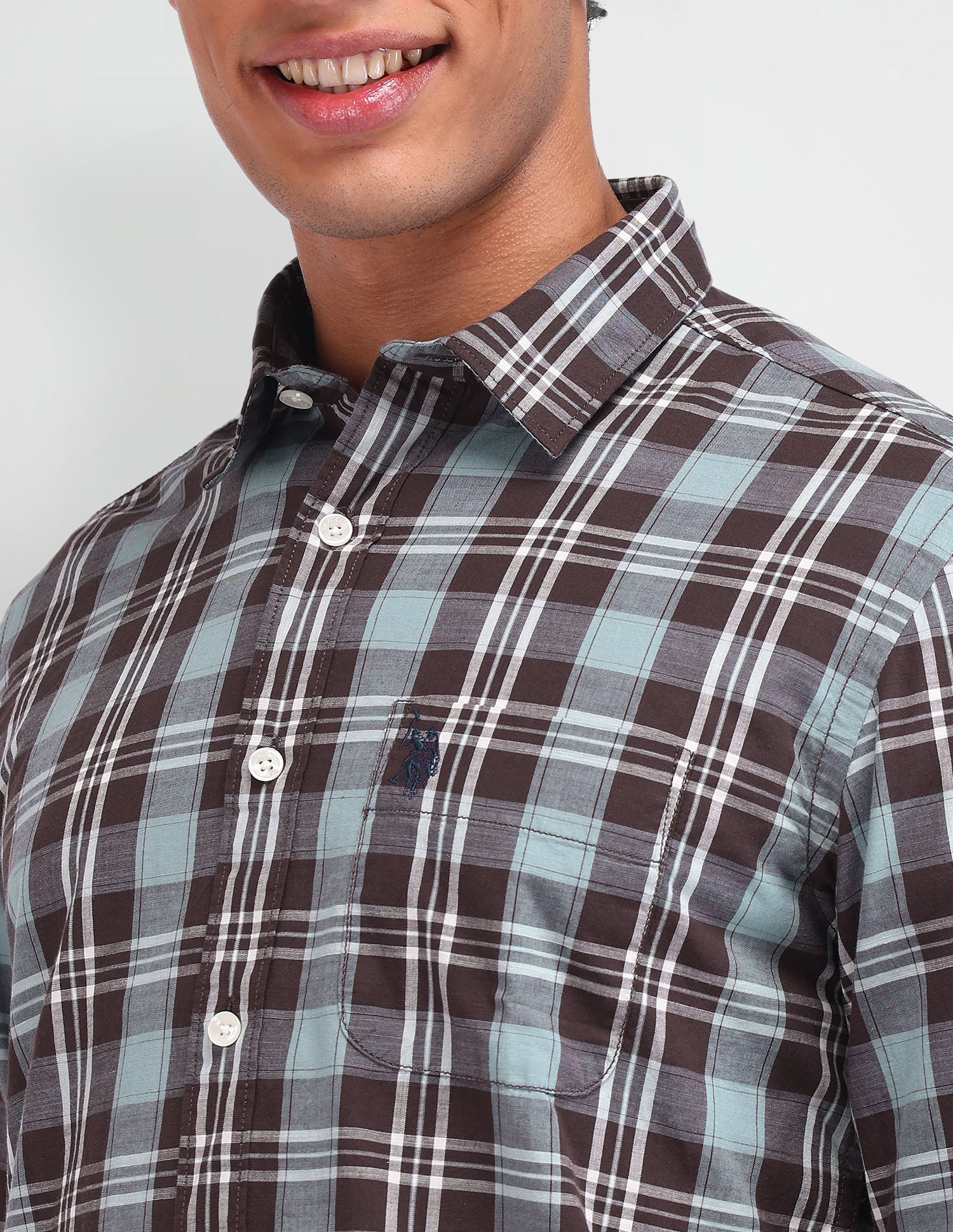 Dupplin Checked Poplin Shirt Brown - U.S. Polo Assn. India | Large