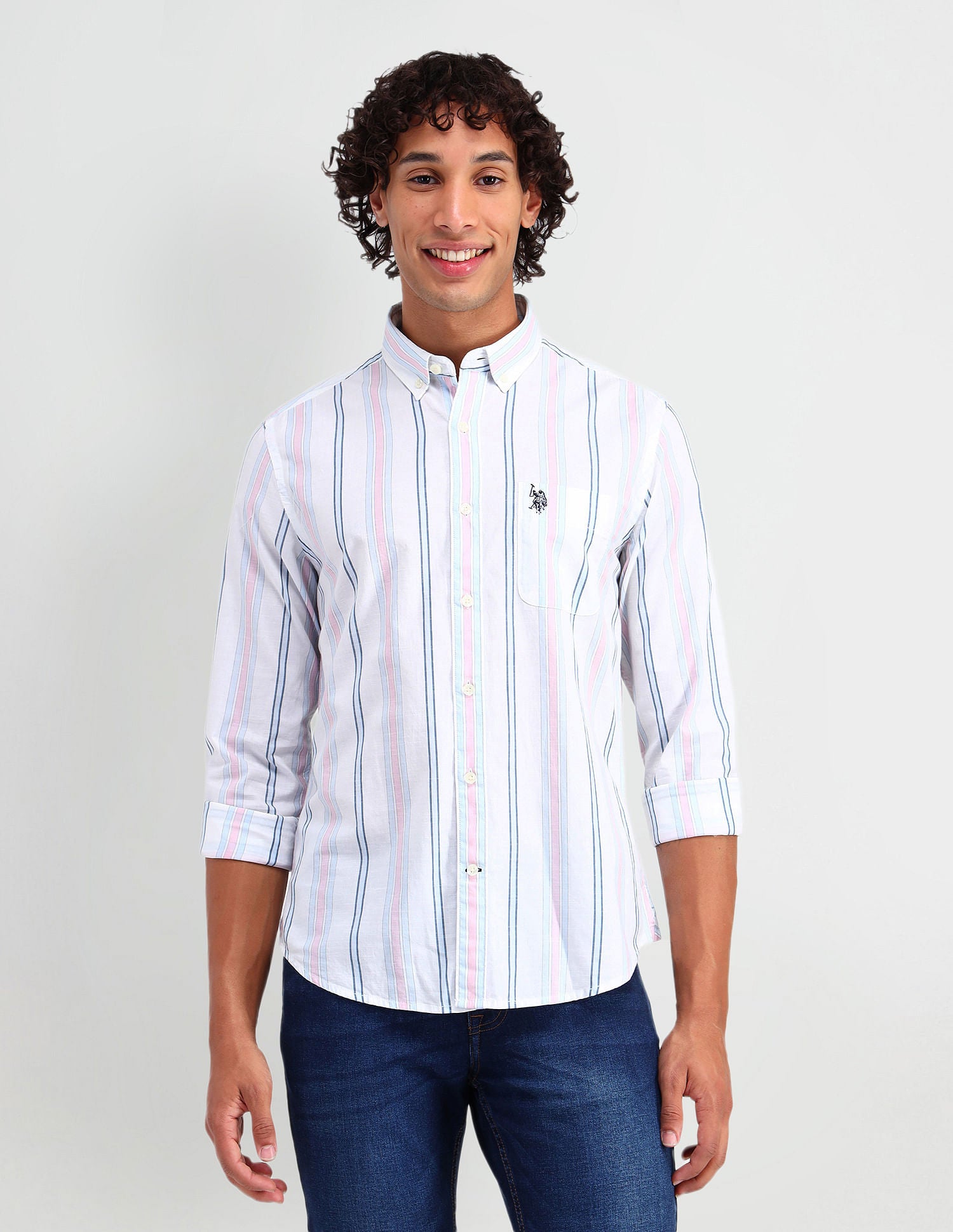 Slim Fit Button Down Shirt Pink - U.S. Polo Assn. India | Large