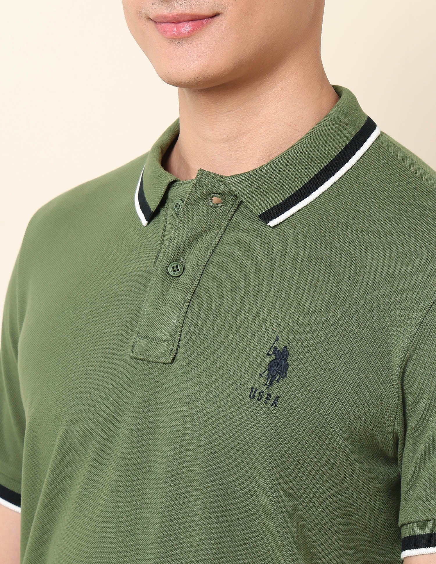 Solid Pure Cotton Polo Shirt Olive - U.S. Polo Assn. India | Large
