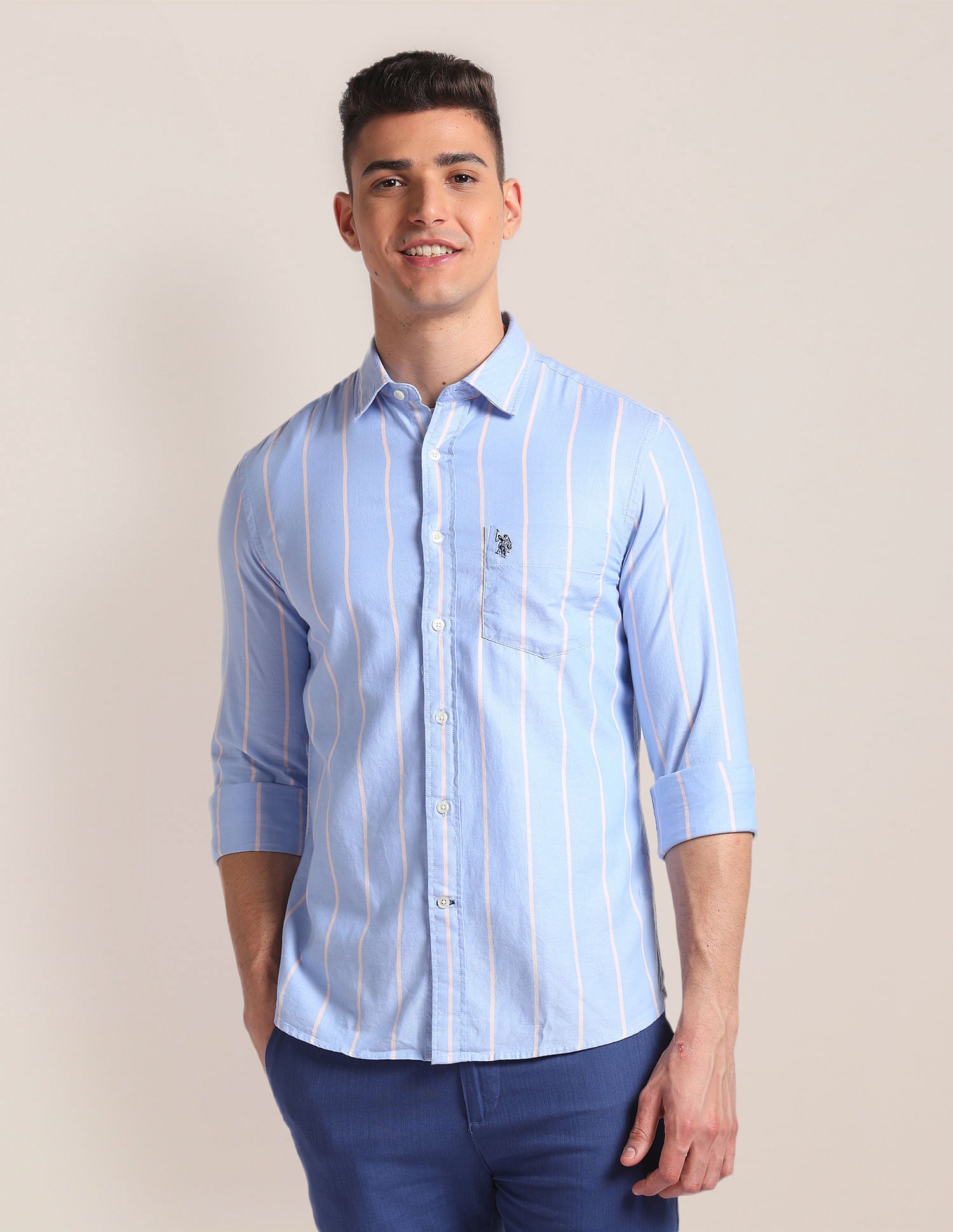 Premium Cotton Dobby Shirt Blue - U.S. Polo Assn. India | Large