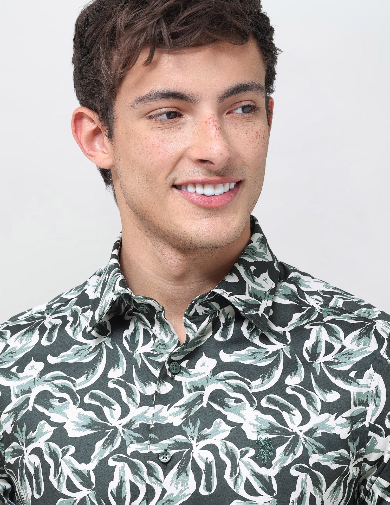 Floral Printed Satin Shirt Olive - U.S. Polo Assn. India | Large