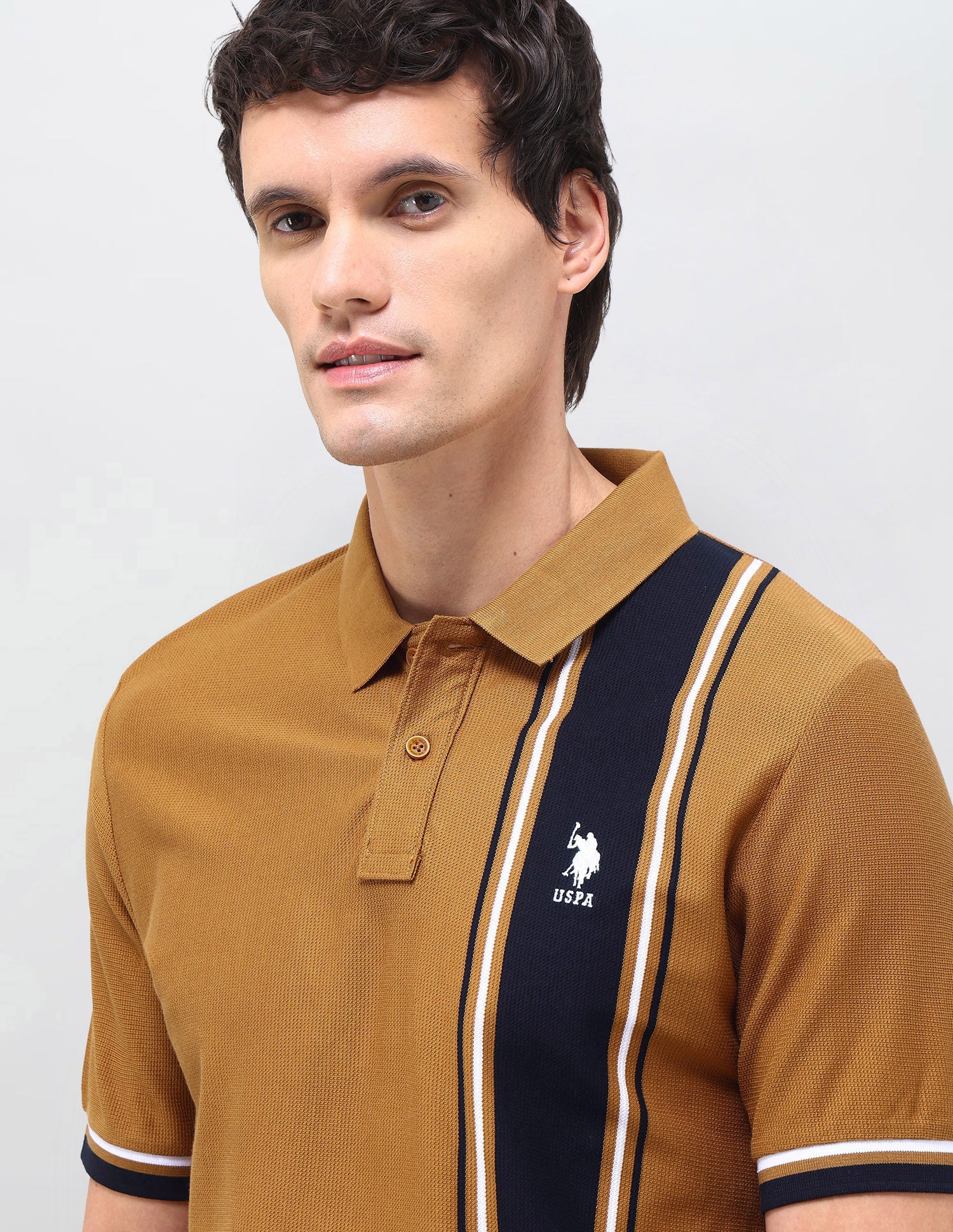 Colourblocked Slim Fit Polo Shirt Brown - U.S. Polo Assn. India | Large