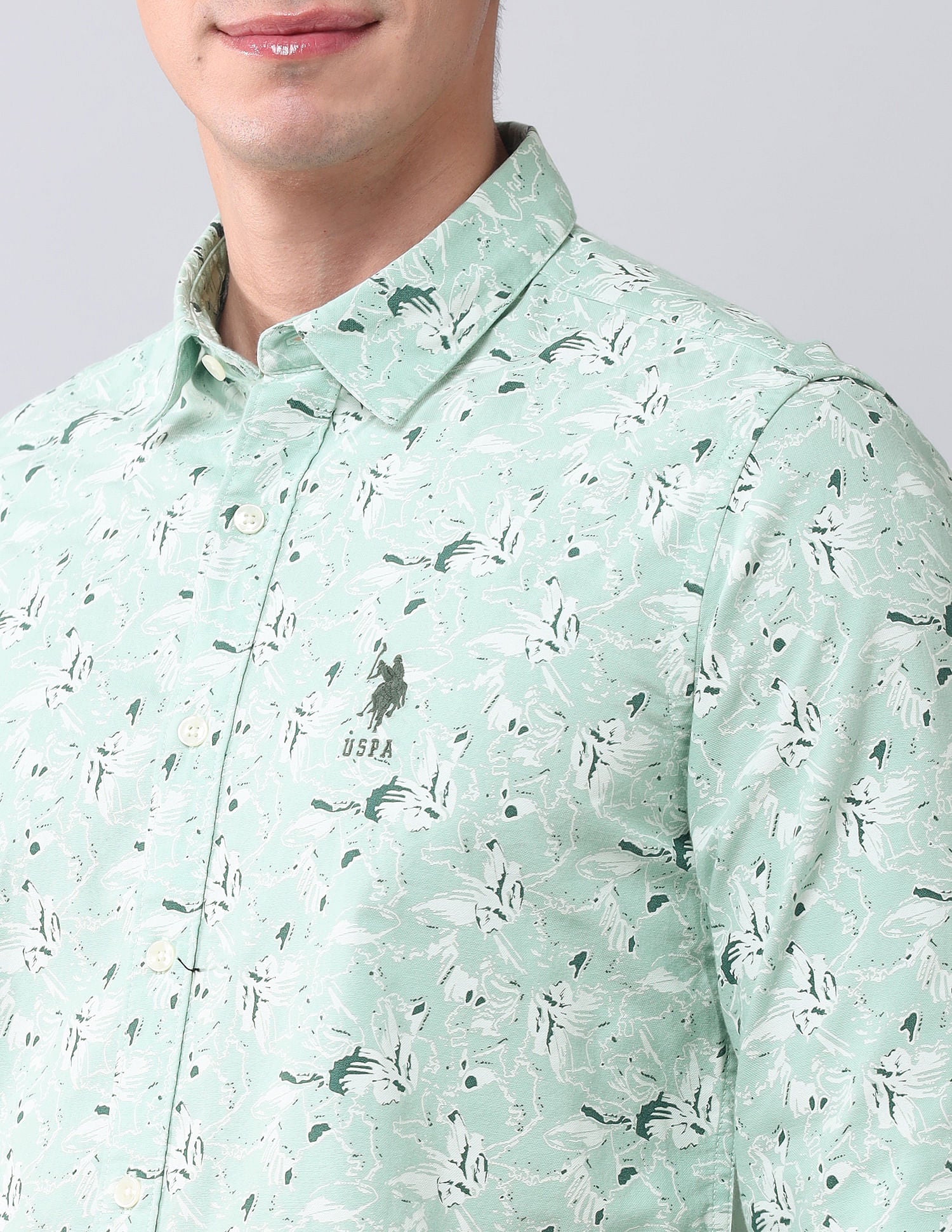 Regular Fit Dobby Printed Shirt Light Olive - U.S. POLO ASSN. | Large