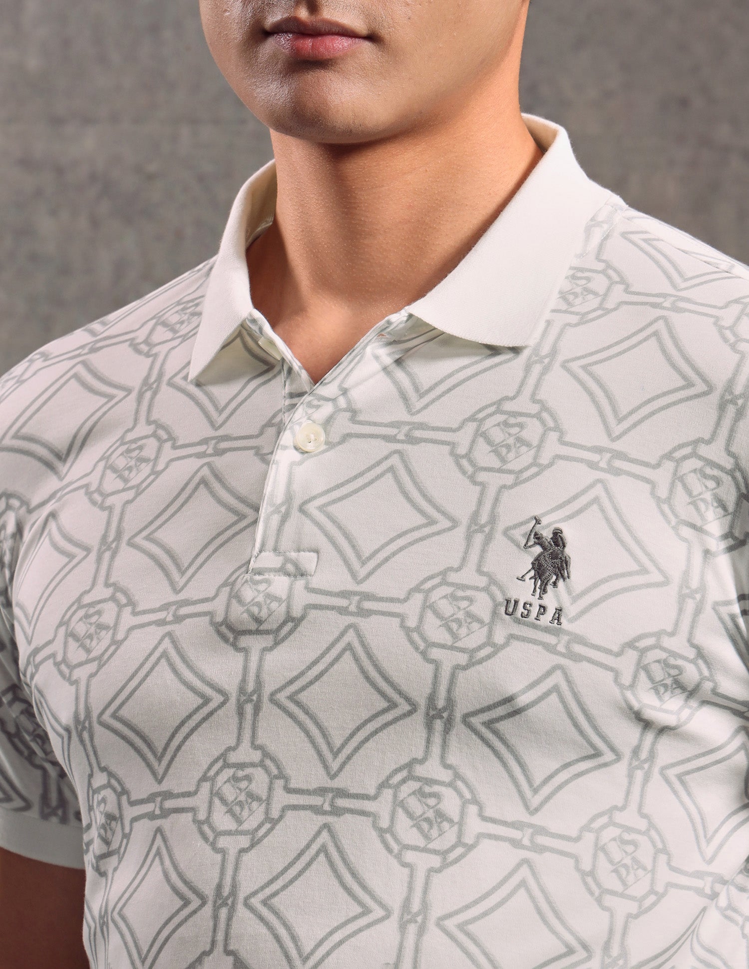 Geometric Printed Muscle Fit Polo shirt White - U.S. POLO ASSN. | Large