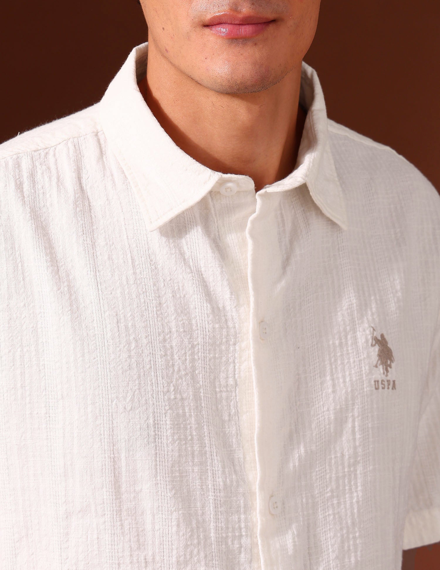 Textured Pure Cotton Shirt White - U.S. Polo Assn. India | Large