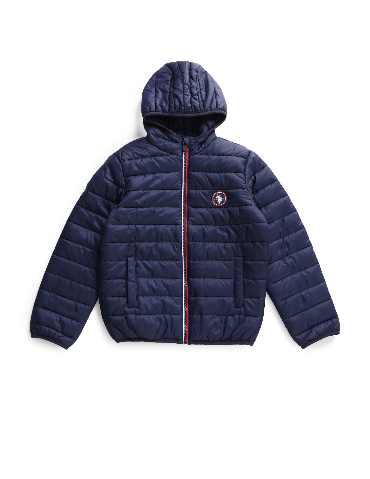 Boys Navy Hooded Solid Puffer Jacket Navy - U.S. Polo Assn. India | Large