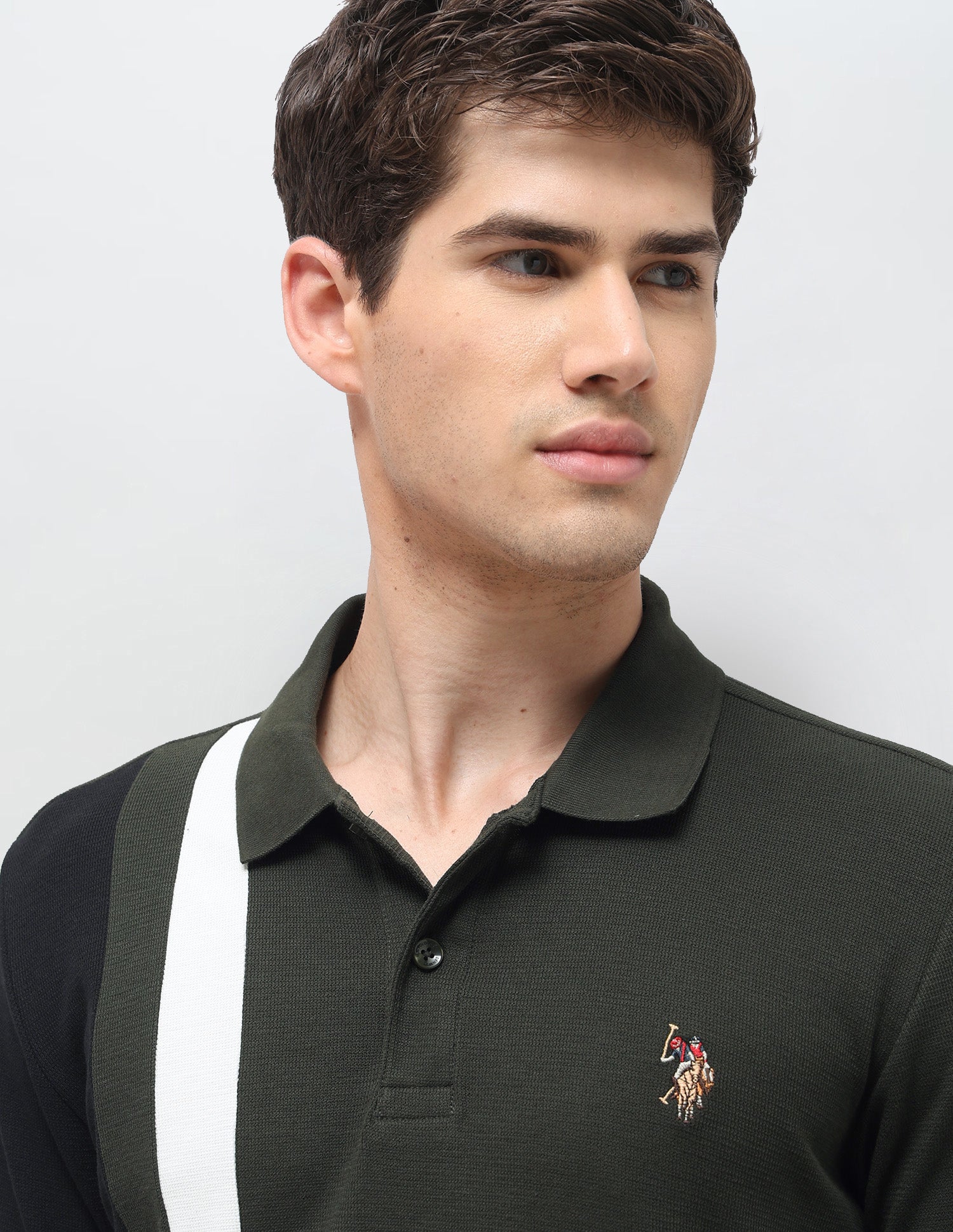 Colourblocked Slim Fit Polo Shirt Olive - U.S. Polo Assn. India | Large