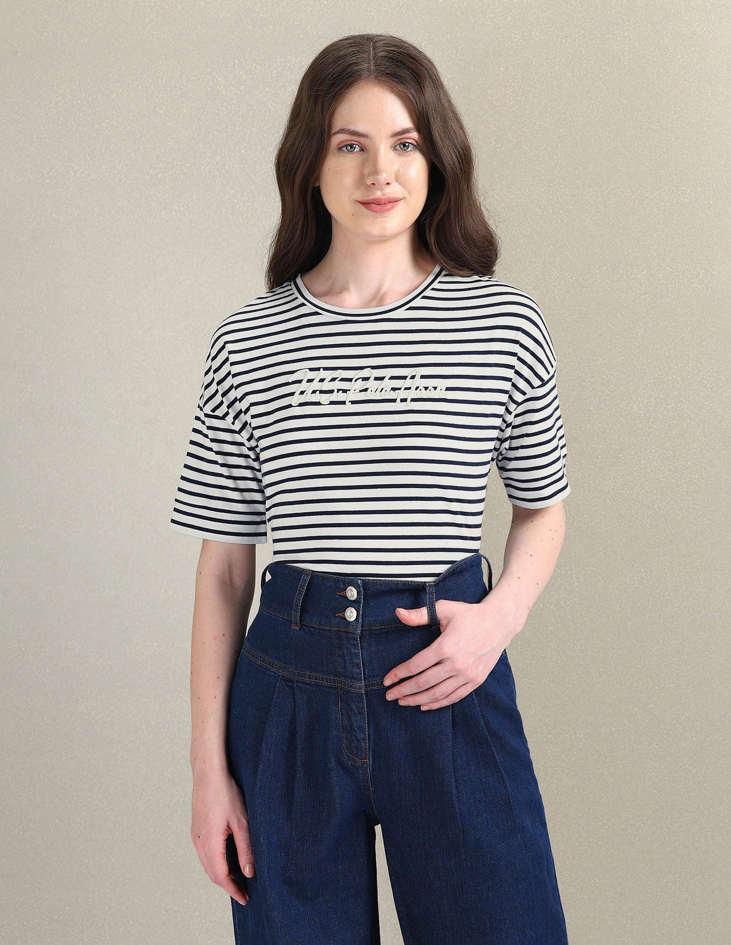 Pure Cotton Horizontal Stripe T-Shirt White - U.S. Polo Assn. India | Large